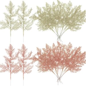 Waydress 72 agujas de pino artificiales de Navidad, ramas con purpurina, hojas pequeñas, ramas de pino de Navidad, flores falsas, para arreglos Waydress 72 agujas de pino artificiales de Navidad, ramas con purpurina, hojas pequeñas, ramas de pino de Navidad, flores falsas, para arreglos