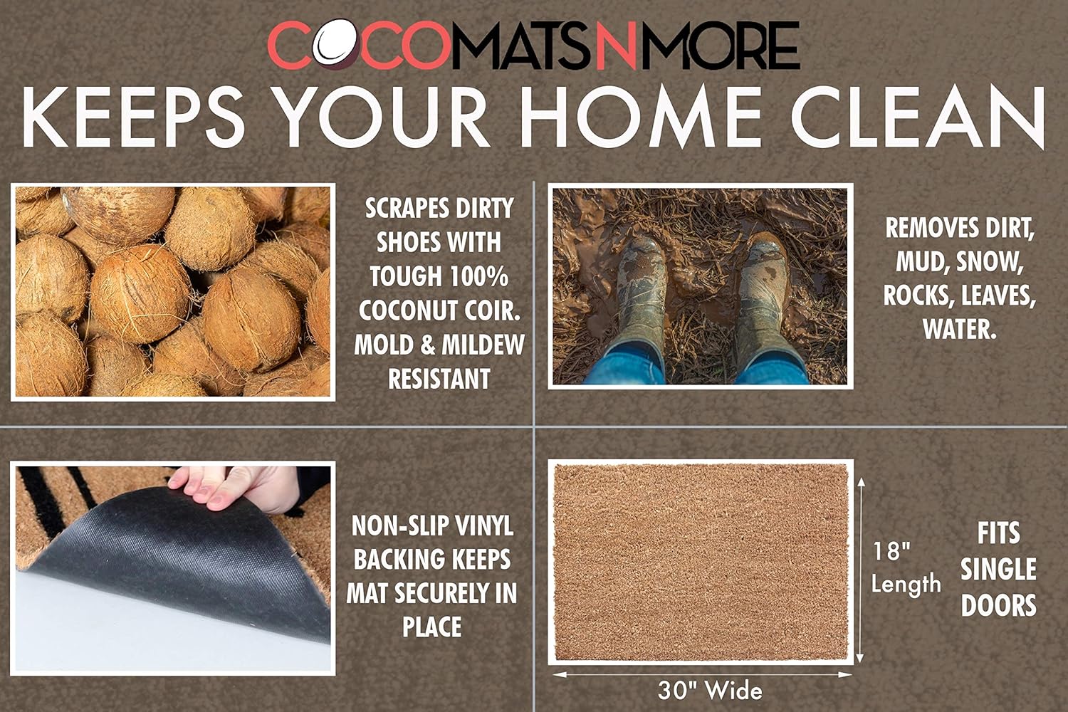 COCO MATS ‘N MORE Tapete de bienvenida – Wizards Welcome  Tamaño 18 x 30 pulgadas – Tapetes de puerta exterior con cerdas de coco resistentes que