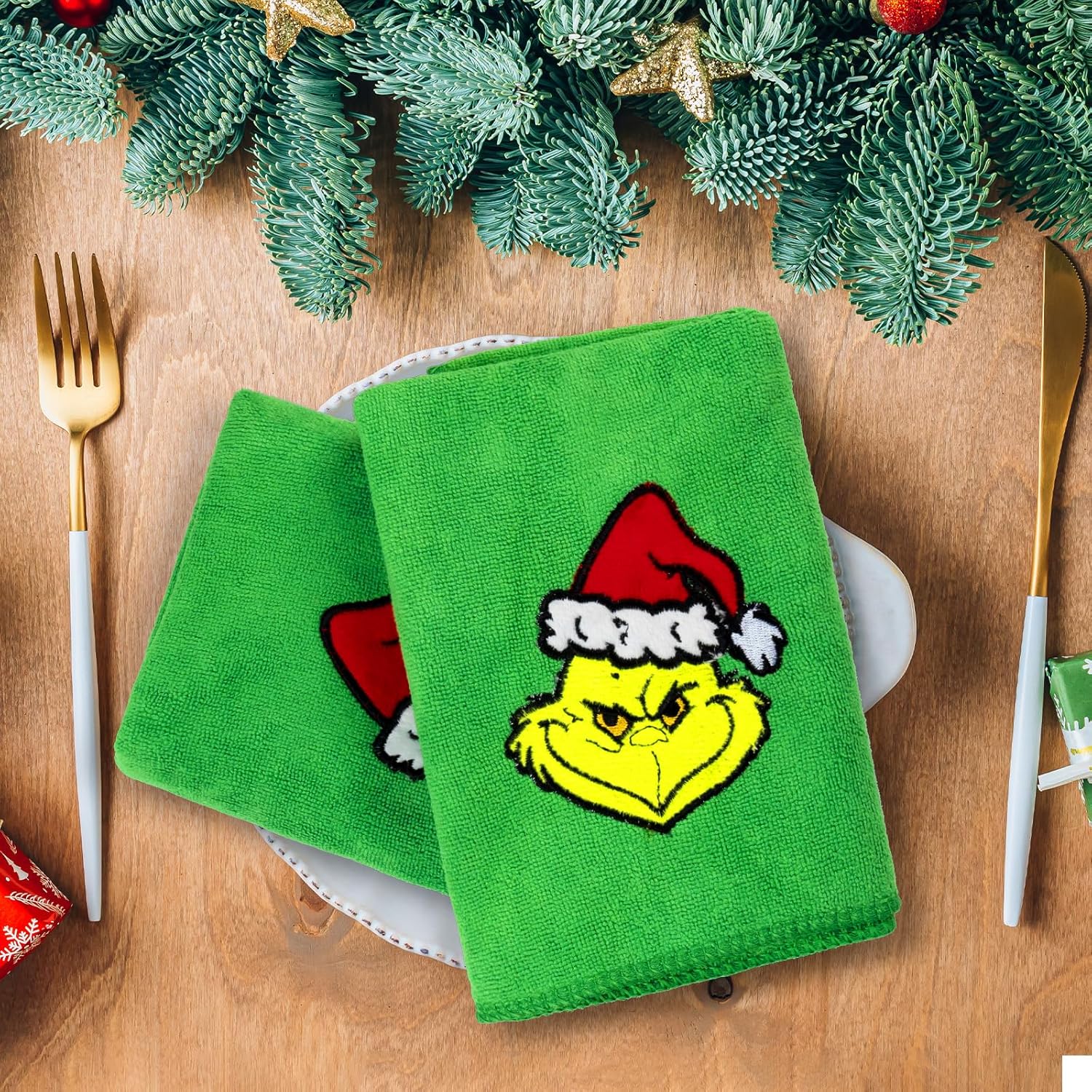 AMUHUA Juego de 3 toallas de mano navideñas para baño, color verde navideño, toallas de manos y toallas de baño para secar la ducha, limpiar y