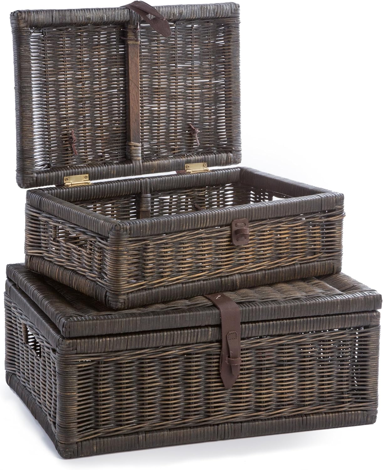 The Basket Lady Cesta de almacenamiento de mimbre cubierta, pequeña, 17 pulgadas de largo x 11 pulgadas de ancho x 6 pulgadas de alto, marrón nogal