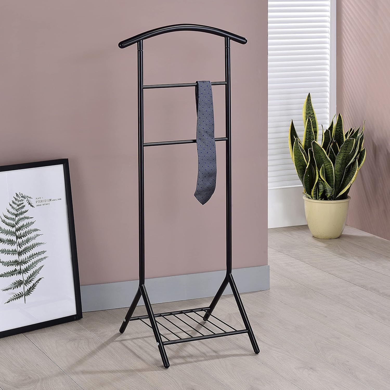 Kings Brand Furniture – Organizador de soporte de metal negro Amos para vestuario, perchero, colgador de contorno, zapatero para pantalones