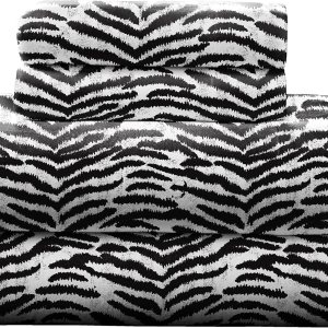 Pointehaven Juego de sábanas de franela 100% algodón de 6.35 ozm, tamaño California King, color negro cebra, cálido y acogedor, preencogido, Pointehaven Juego de sábanas de franela 100% algodón de 6.35 ozm, tamaño California King, color negro cebra, cálido y acogedor, preencogido,