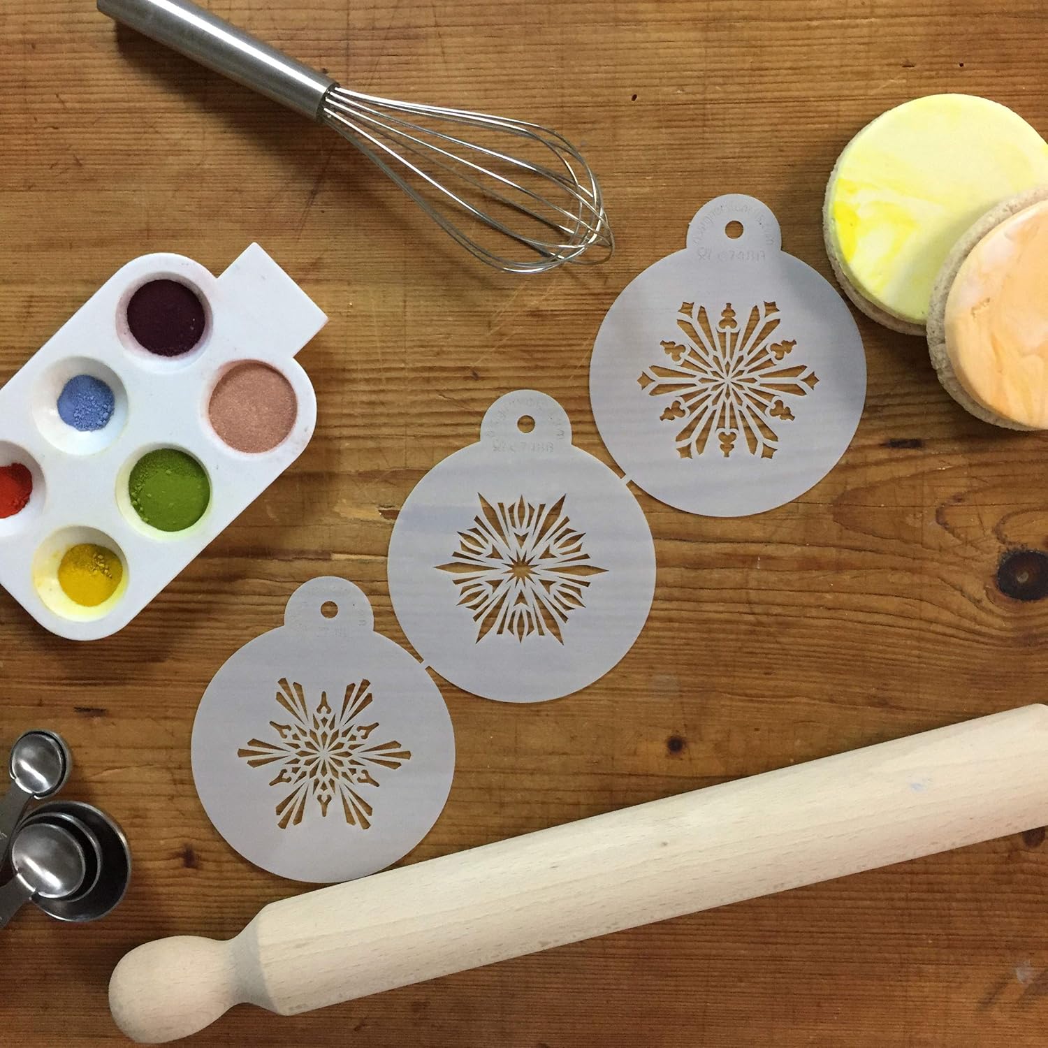 Designer Stencils Pequeños copos de nieve de cristal, 3 plantillas de galletas, beigesemitransparente