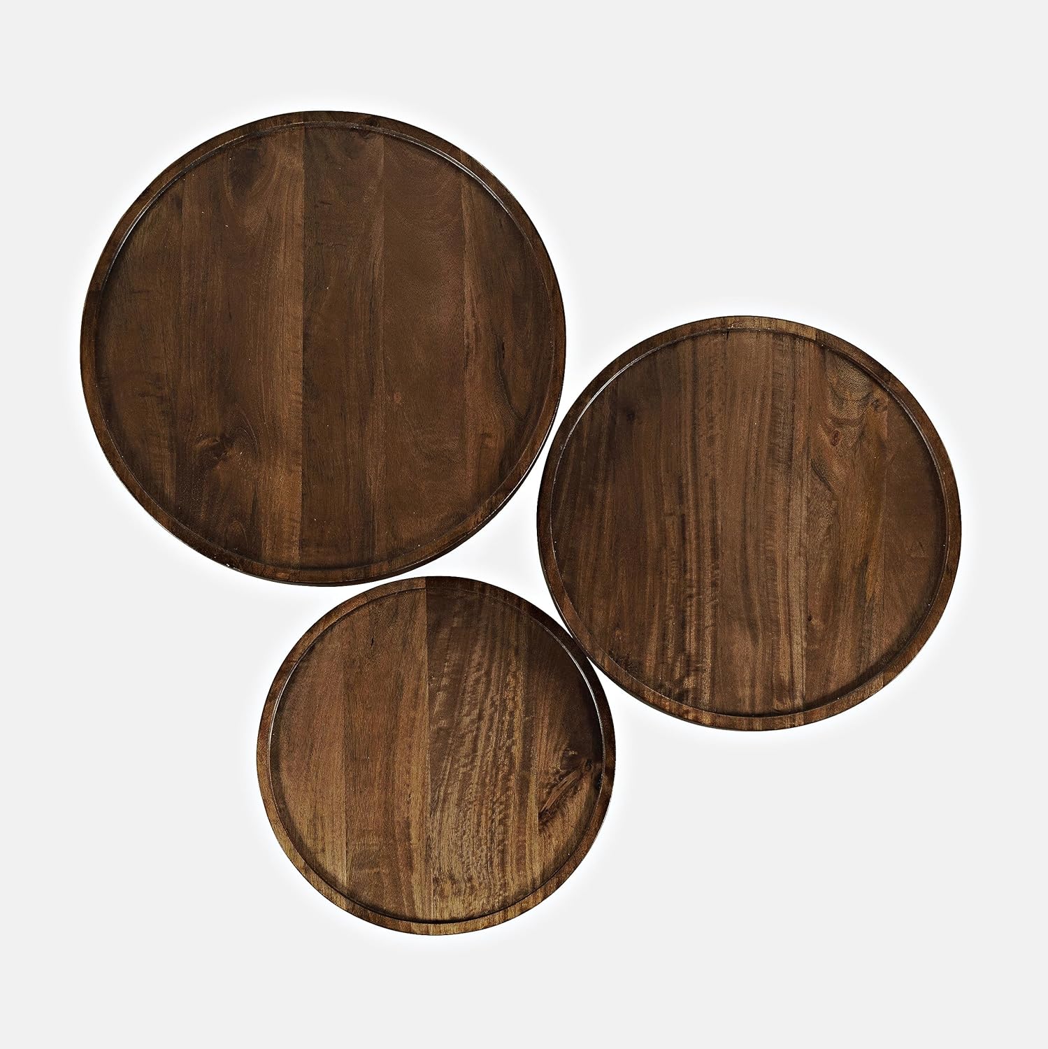 Jofran Knox Mid-Century – Juego de 3 mesas anidables redondas con pedestal de madera maciza, color castaño