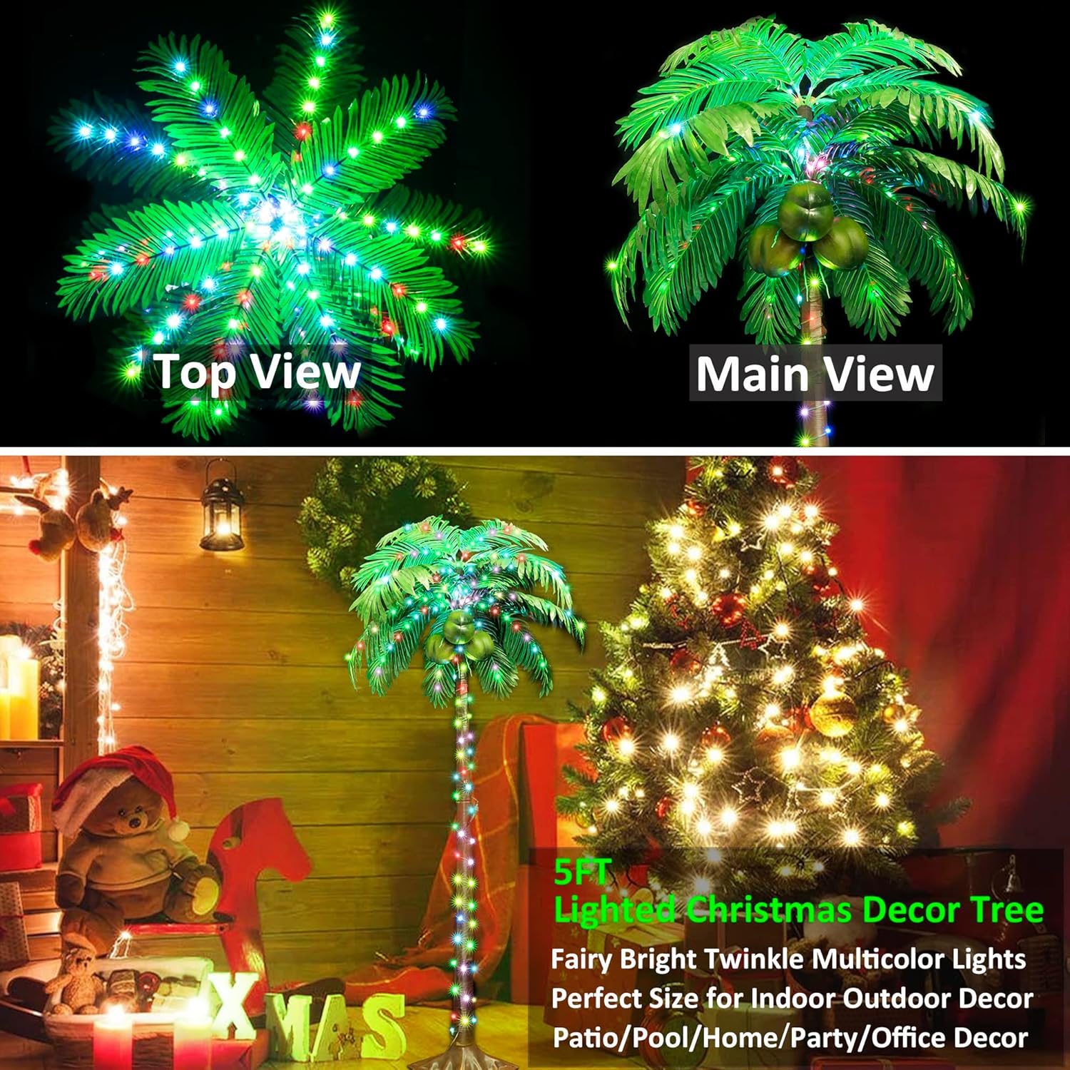 Palmera con luz LED para exteriores, árbol de Navidad que cambia de color, luces de palmera artificial con control remoto, árbol de coco tropical de