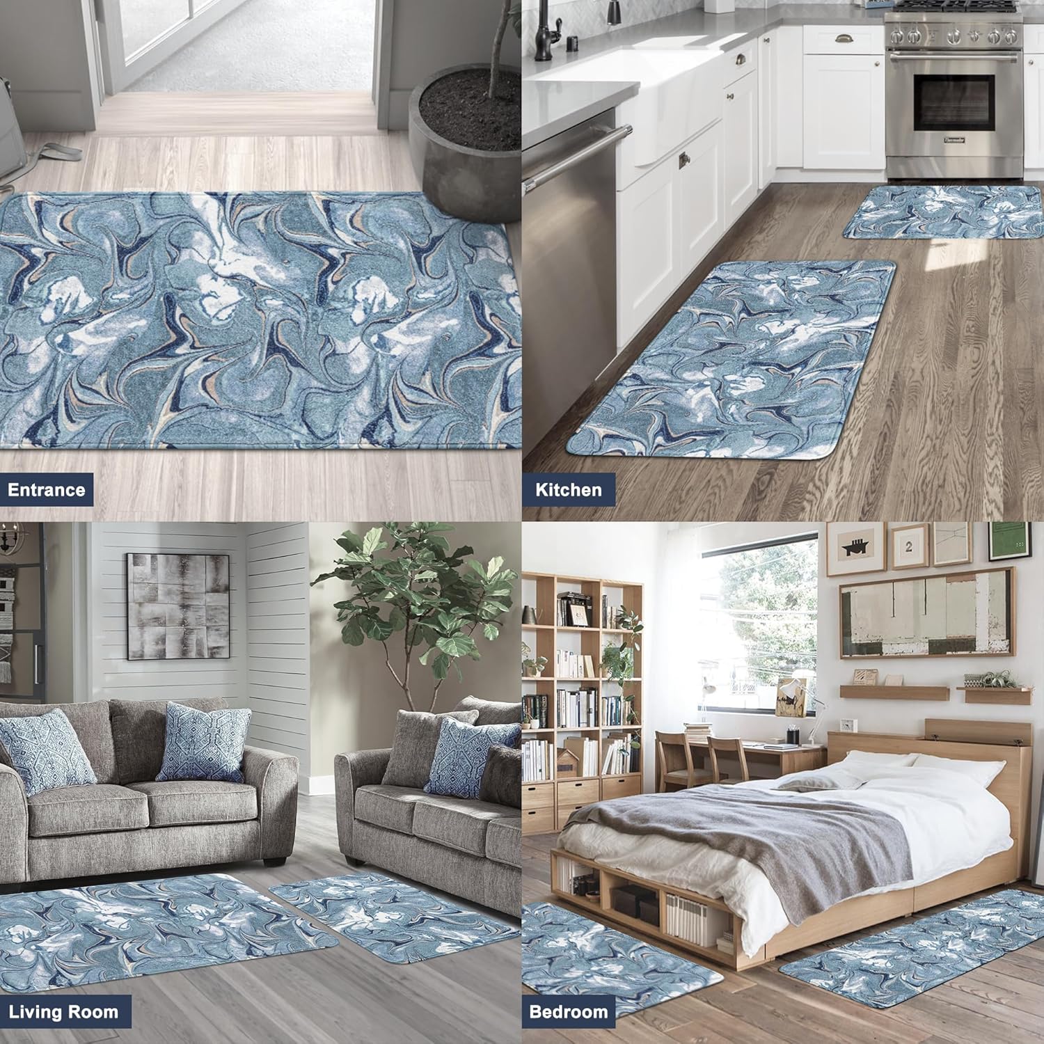 VENESSCO Juego de 3 alfombras de baño de microfibra ultra suave, antideslizante, absorbente, alfombra de baño con ondas de agua y alfombra de