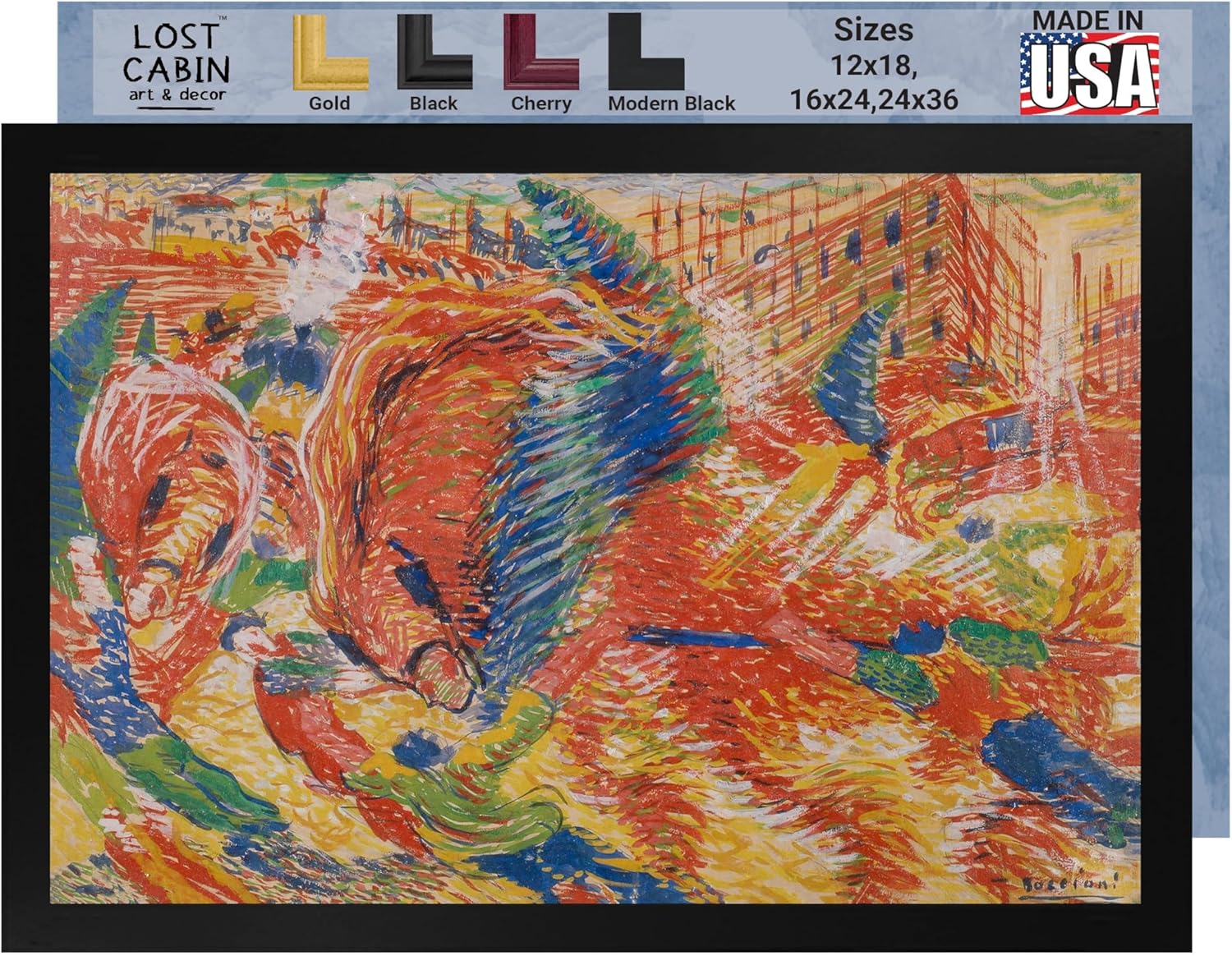Lost Cabin The City Rises 1911 de Umberto Boccioni  Marco plano negro de lienzo  Reproducción de pintura de obras de arte finas  Póster enmarcado