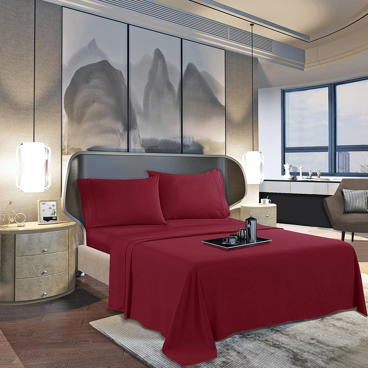 Mocassi Juego de sábanas tamaño Queen  Sábanas y fundas de almohada de lujo de hotel de 1800 Premier  Sábanas ultrasuaves, transpirables y
