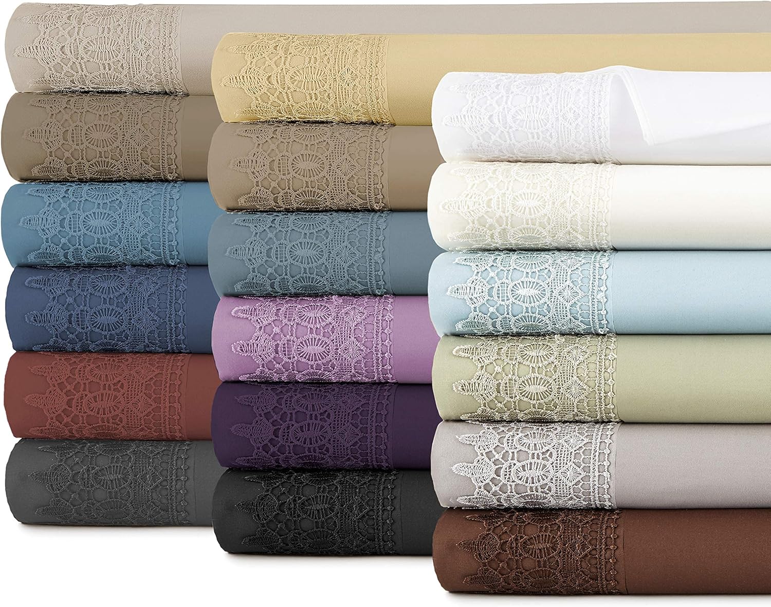 Juego de sábanas Southshore Fine Linens con hermoso encaje, sábana bajera de 21 pulgadas de grosor, Microfibra, Marrón topo, Completo