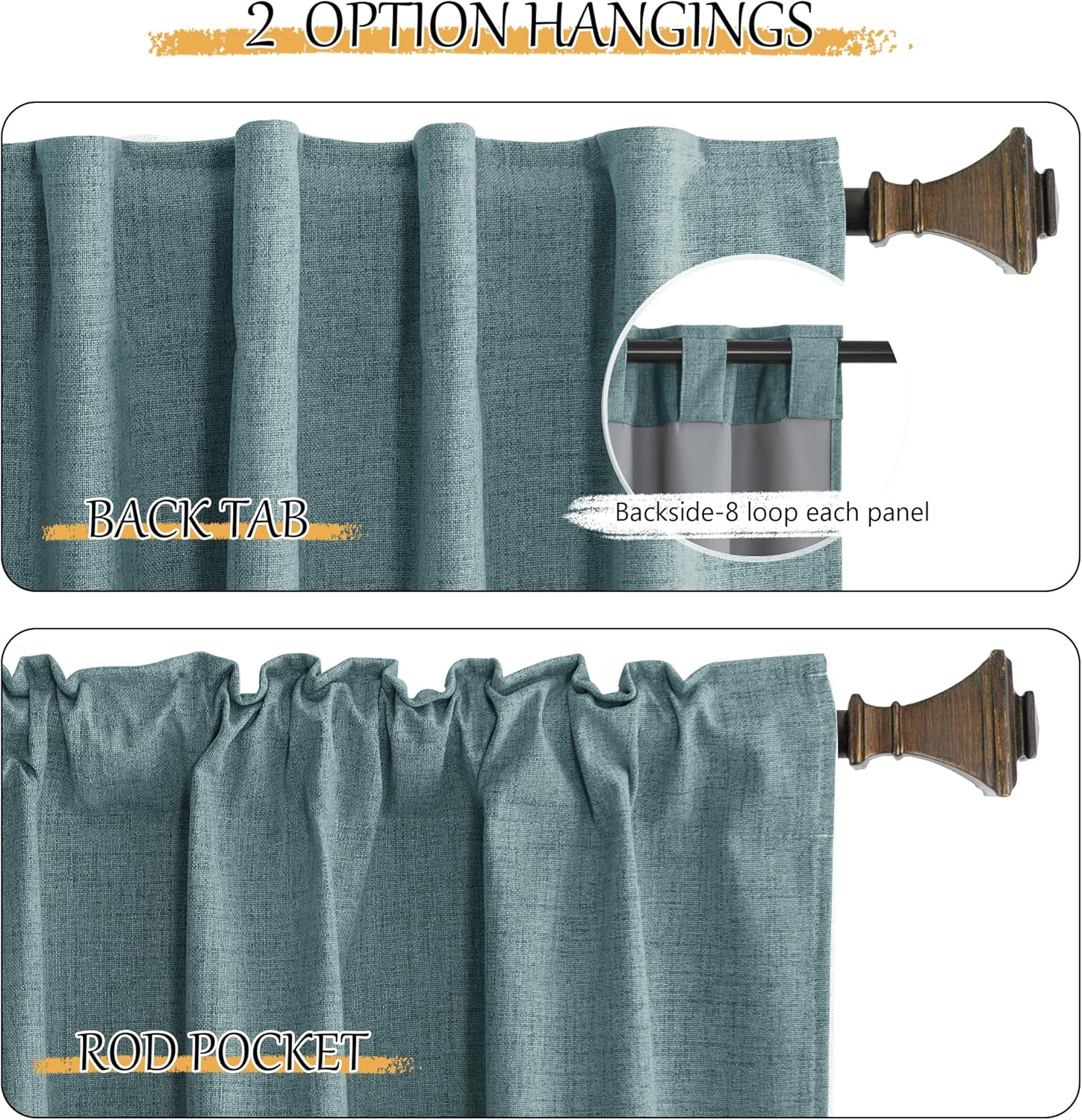StangH Cortinas de ventana de dormitorio con forro, cortinas de lino 100% opacas, con aislamiento térmico, divisores de habitación para comedor,
