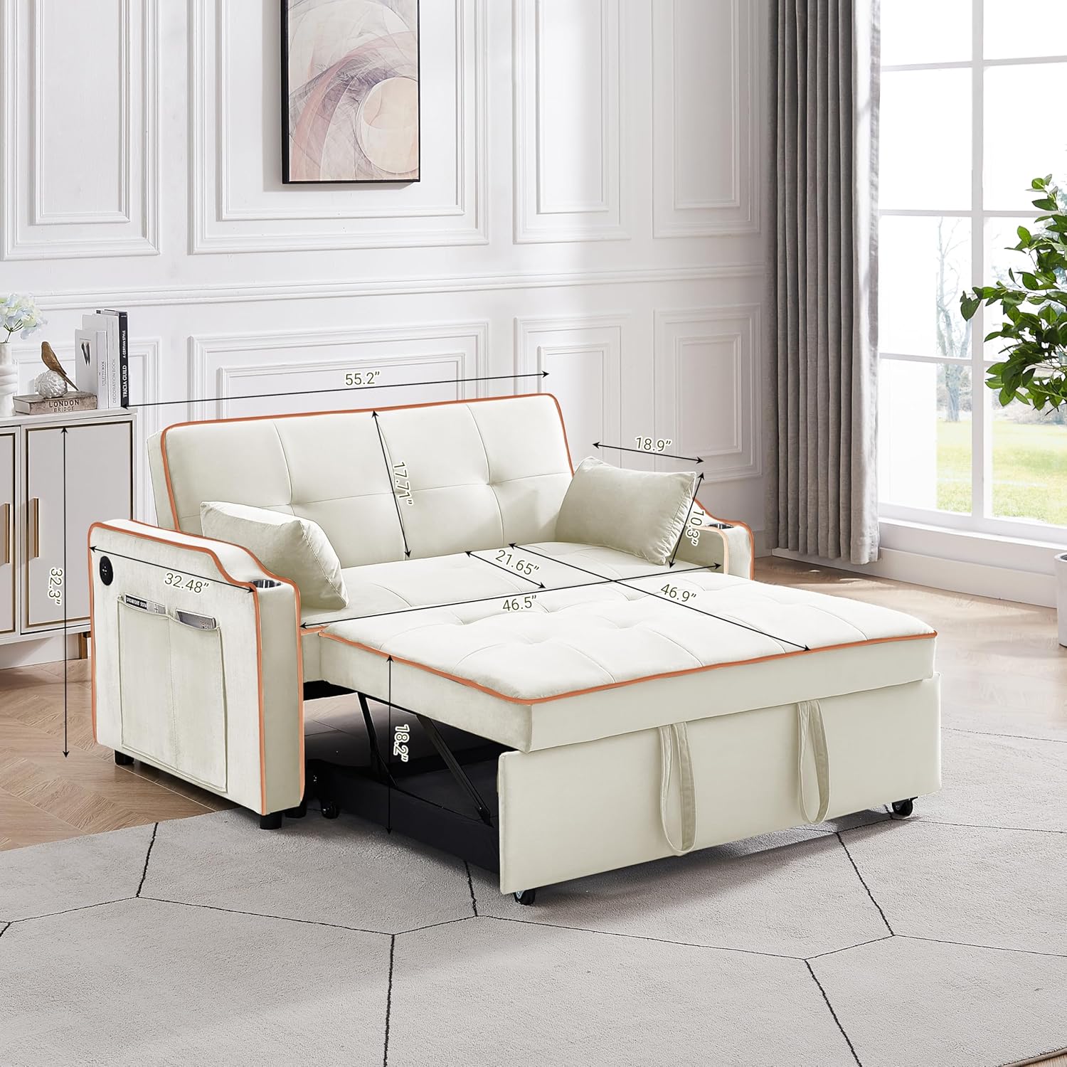 Futón 3 en 1 con sofá cama extraíble, sofá biplaza con respaldo reclinable, sofá convertible para dormir para el hogar, casa rodante, apartamento,
