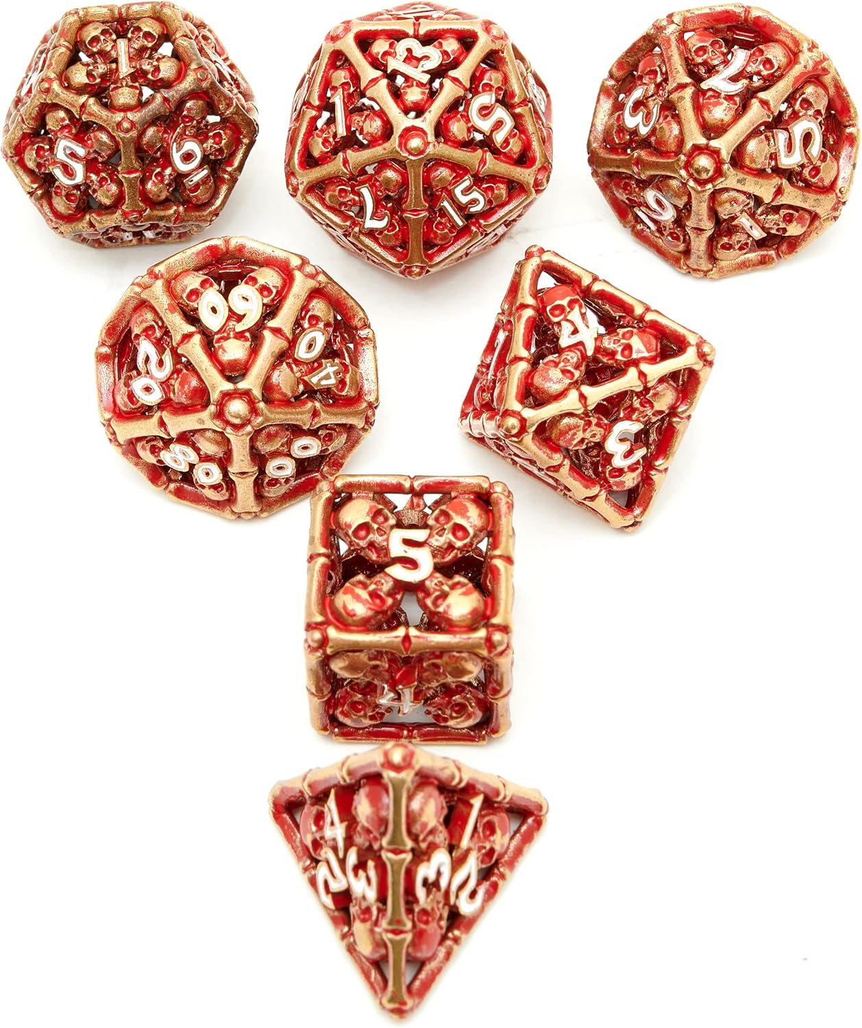 Juego de dados de metal huecos poliédricos de calavera, adecuado para Calabozos y Dragones, RPG, MTG, juegos de mesa D&D, Pathfinder Shadowrun y
