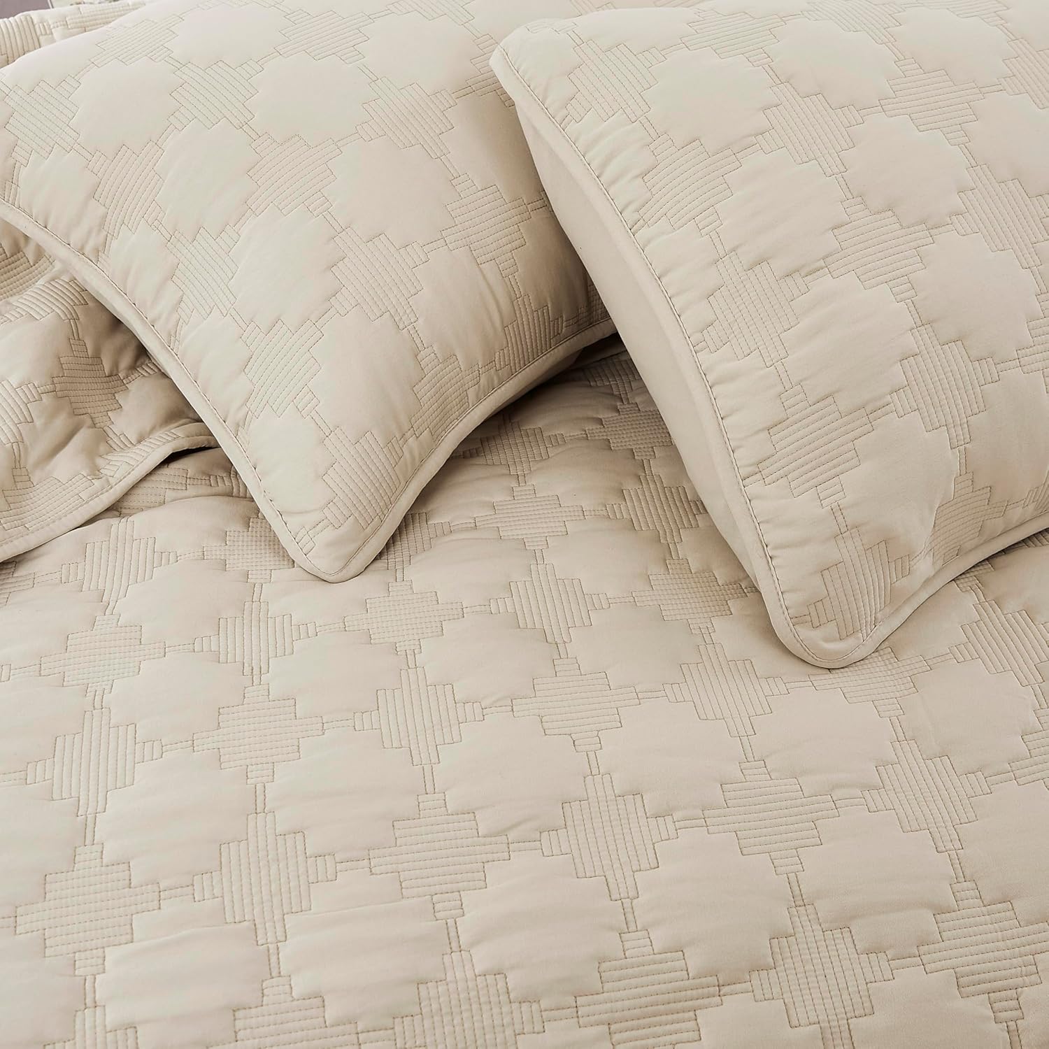 Juego de edredón beige tamaño Queen con funda de almohada, colcha ligera de microfibra ultrasuave marfil para todas las estaciones, 3 piezas, 90 x