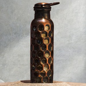 Craft Trade Botella de agua de cobre Ayurveda de cobre para beber, 32 onzas, botella de agua de cobre puro con diamante negro antiguo, botella de Craft Trade Botella de agua de cobre Ayurveda de cobre para beber, 32 onzas, botella de agua de cobre puro con diamante negro antiguo, botella de