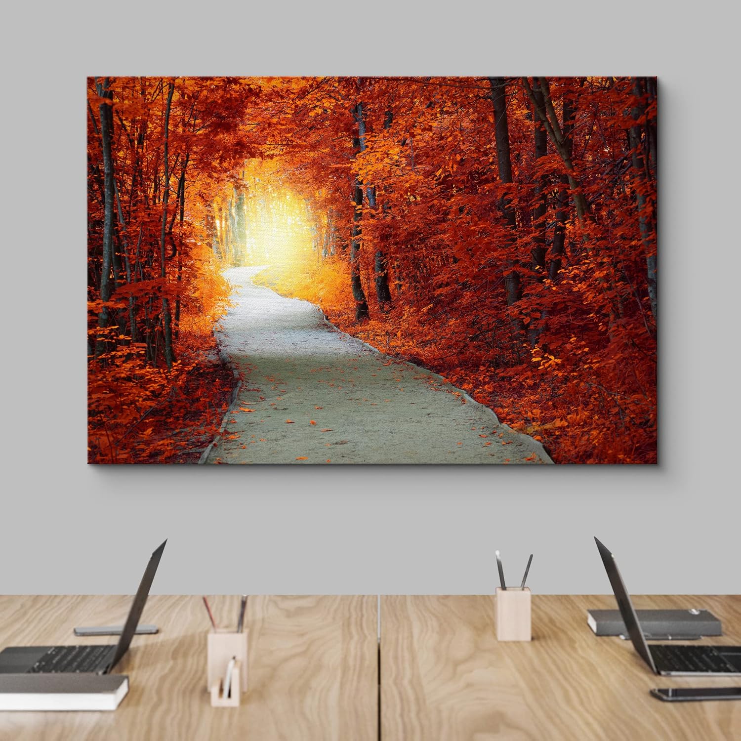 SIGNFORD Lienzo impreso para pared, color naranja vibrante otoño, otoño, bosque, naturaleza, desierto, fotografía, realismo, paisaje decorativo,