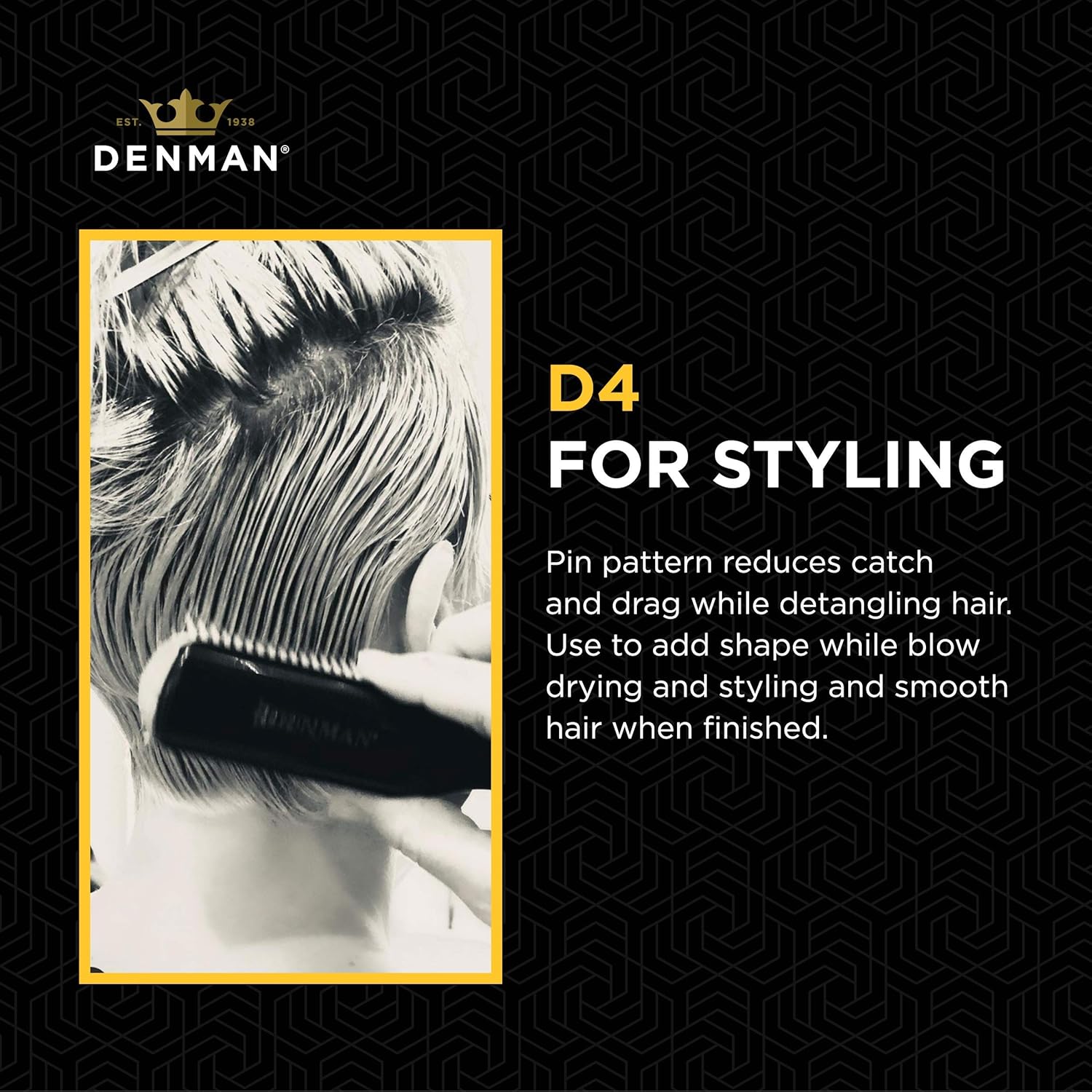 Denman Cepillo de pelo rizado D4 (amarillo) 9 filas para peinar, alisar el cabello más largo y definir rizos, para mujeres y hombres