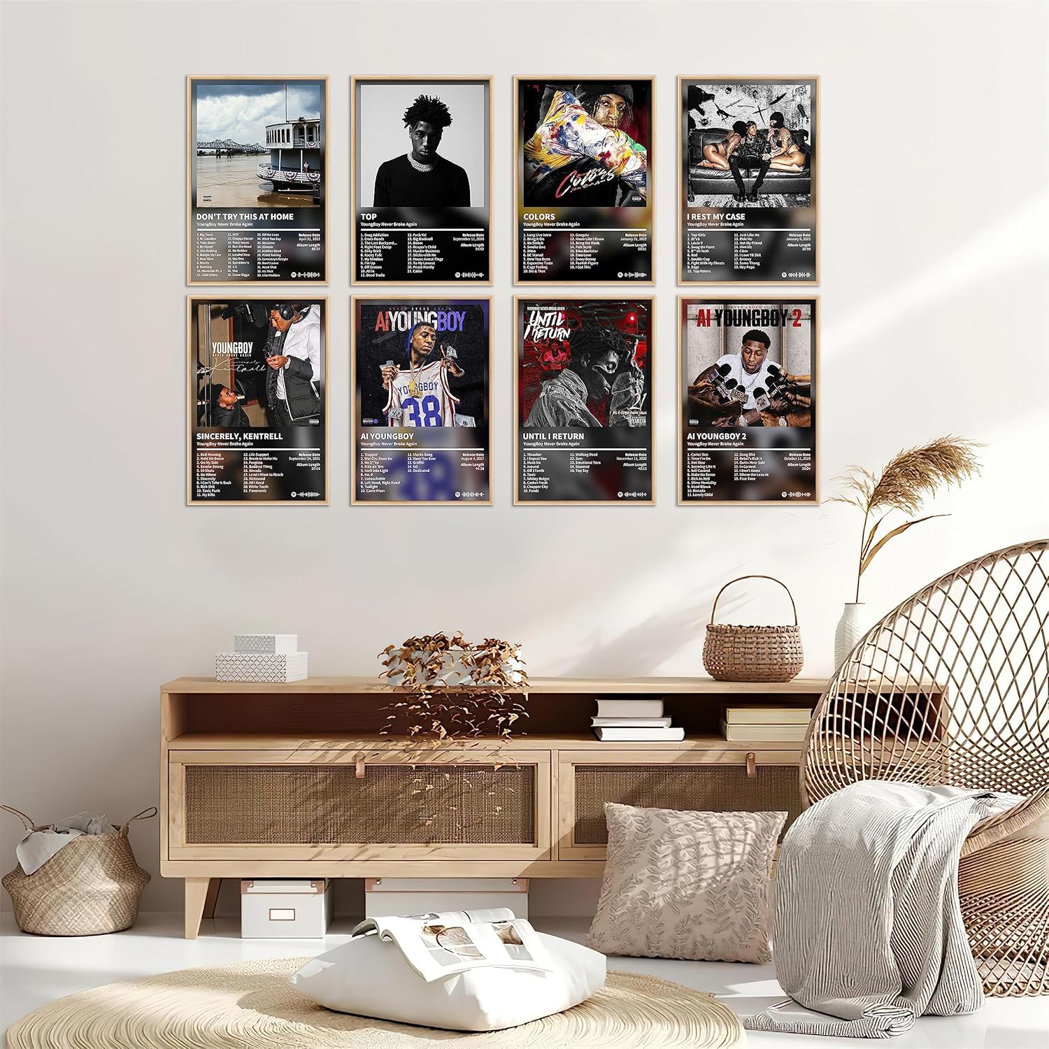 Enimoud Pósteres de la NBA Youngboy para portada de álbum, pósteres de rapero para habitación, juego de 8 arte de pared para niñas y niños,