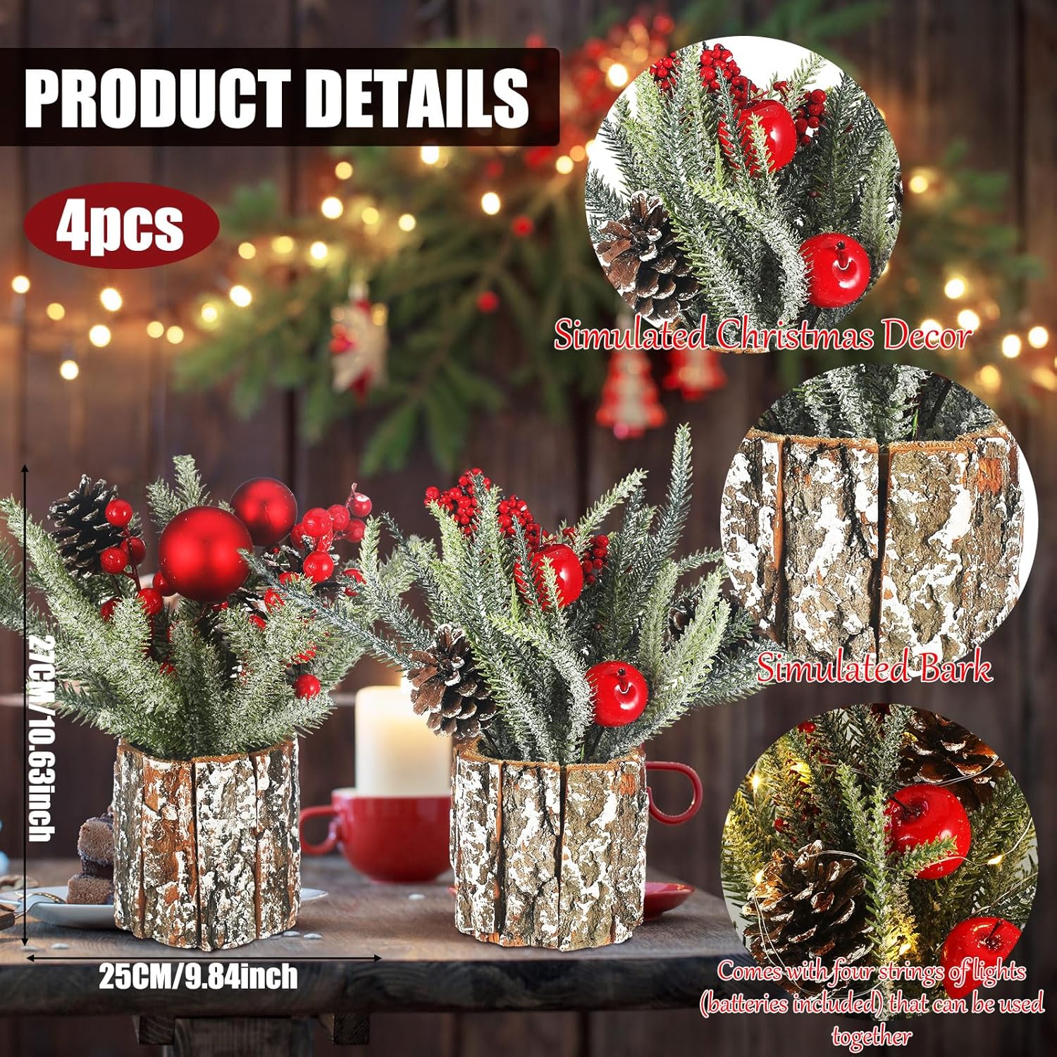 4 piezas de árbol de Navidad pequeño de 13.8 x 11.8 pulgadas, mini decoración de árbol de Navidad artificial de mesa, mini árbol de Navidad con