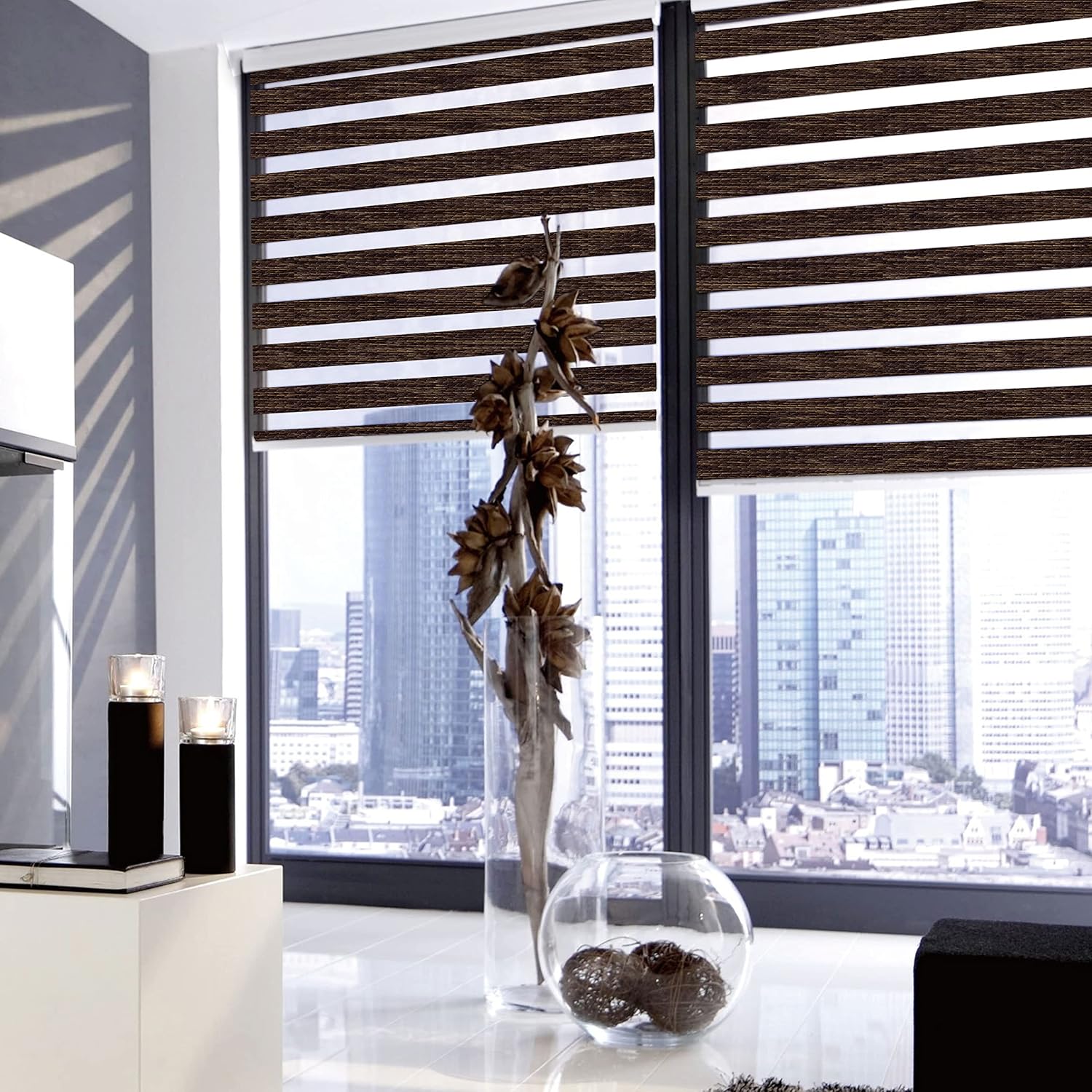 Persianas enrollables motorizadas con control remoto (persianas de ventana) con batería recargable incorporada. Smart Home compatible con la