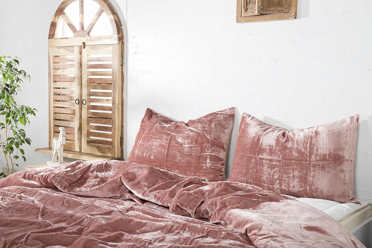 Labhanshi Juego de 3 piezas de lujo de terciopelo rosa aplastado, ropa de cama bohemia, funda de edredón UO, funda de edredón Donna, funda de