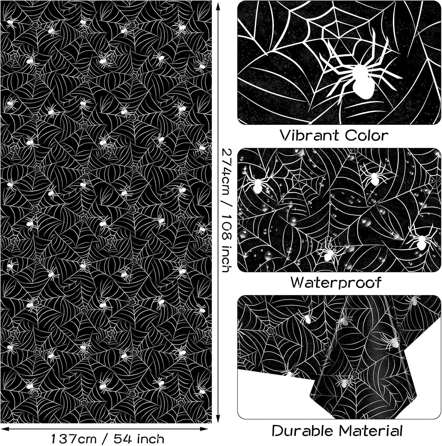 Paquete de 3 manteles rectangulares de tela de araña de Halloween, manteles de plástico de gran tamaño para decoración del hogar, decoraciones de