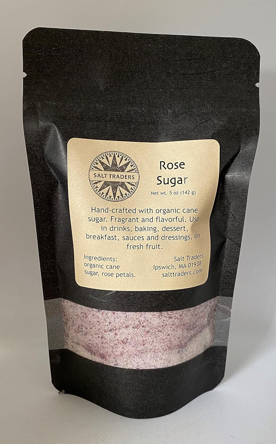 Salt Traders – Azúcar de caña con sabor a rosa, bolsa de papel de arroz con cremallera de 5 onzas