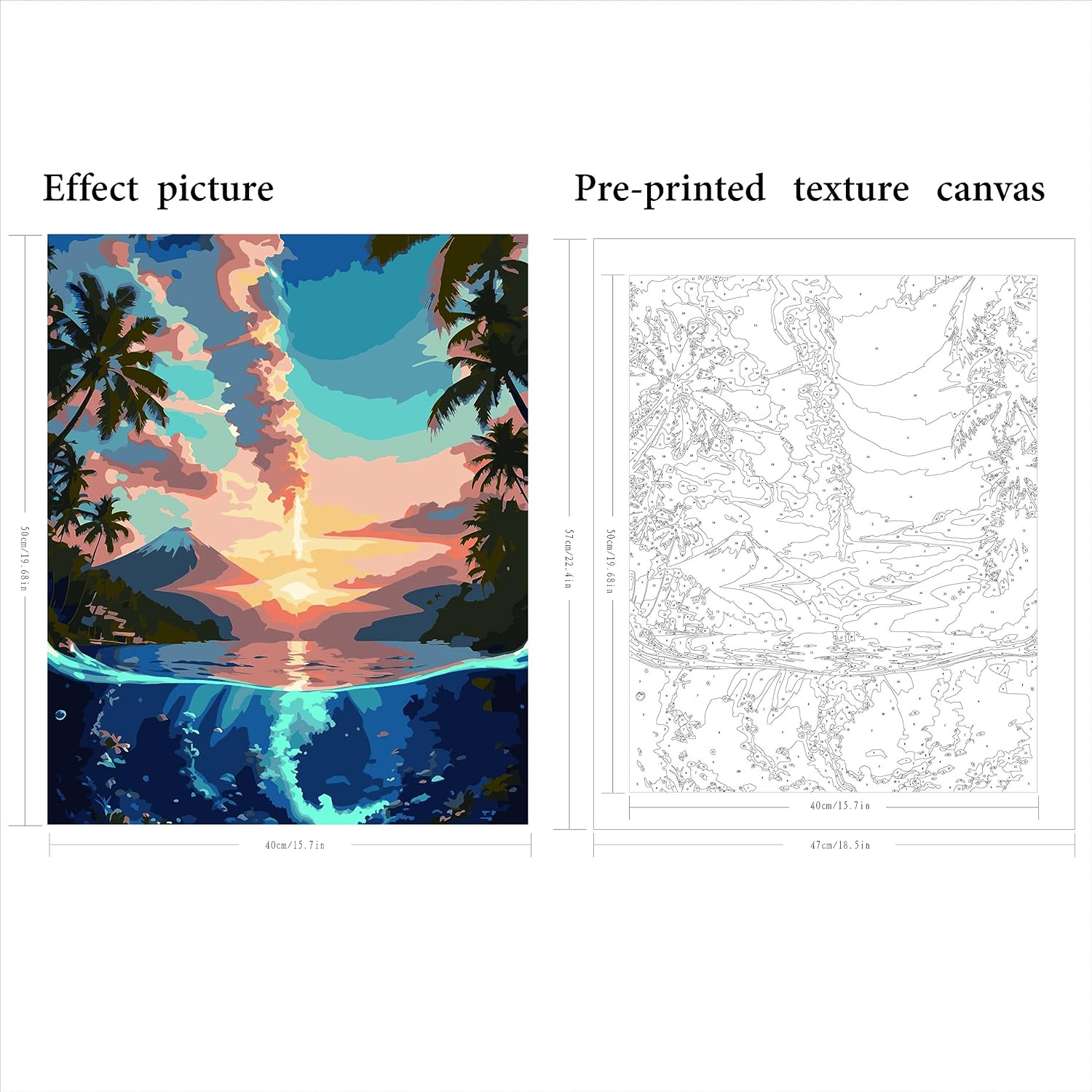 QUITEDEW Pintura por números para adultos principiantes, mar, volcán, pintura por números, pintura de paisaje por números, pintura de paisaje para