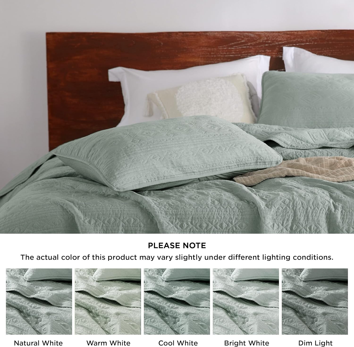 Bedsure Juego de edredón bohemio tamaño King, color verde salvia, moderno patrón geométrico cosido, ultra suave y ligero, 3 piezas, 1 edredón y 2