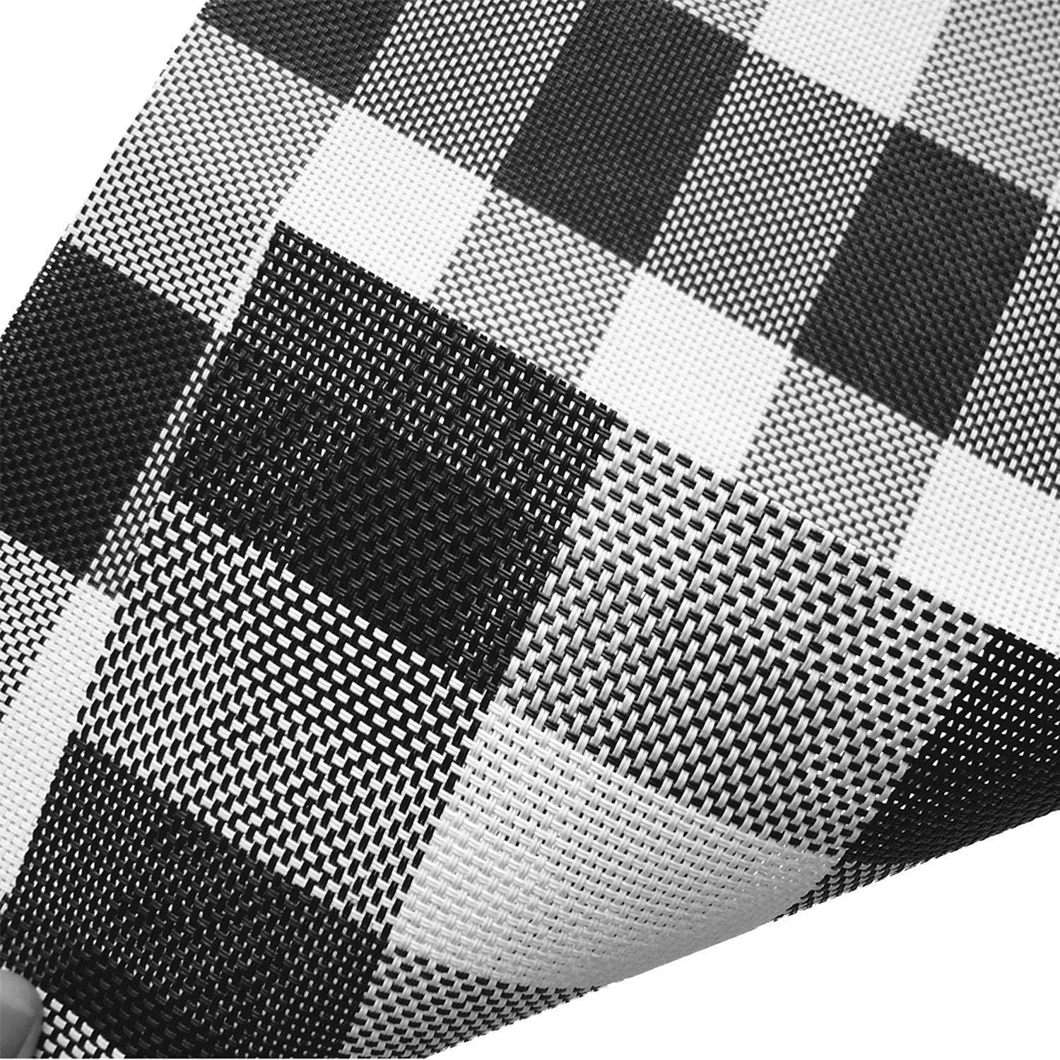 Ukeler Juego de 6 manteles individuales con diseño de cuadros cruzados, lavables, color blanco y negro