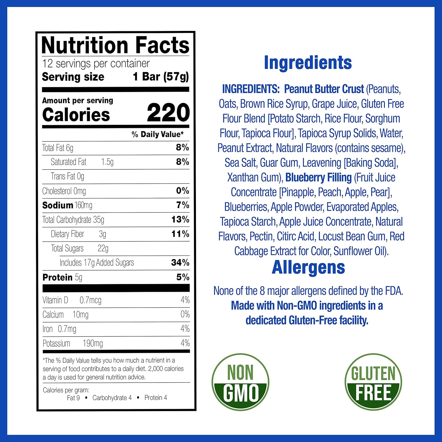 Betty Lou desin gluten Fruit Bar SnackBlueberry, 12Bares