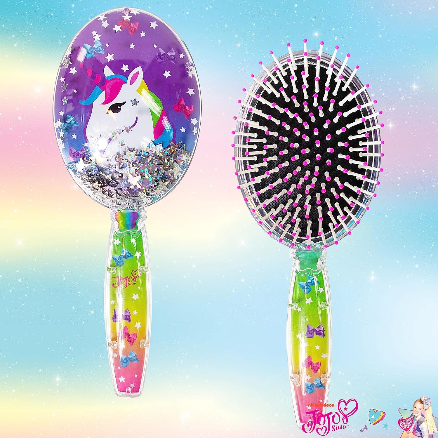 Jojo Siwa Unicorn – Cepillo de pelo con confeti para niñas, color arcoíris, a partir de 3 años