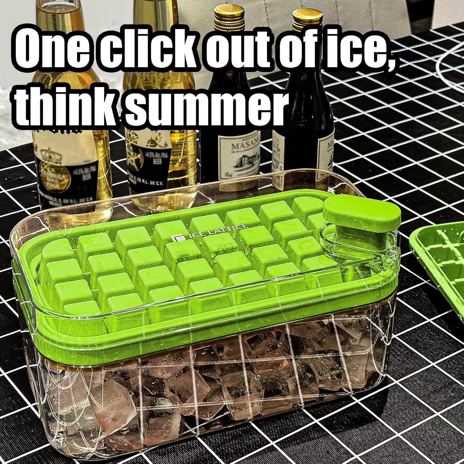 Bandeja para cubitos de hielo con tapa y contenedor para congelador, bandeja para cubitos de hielo de 64 cubos, apilable, de fácil liberación,