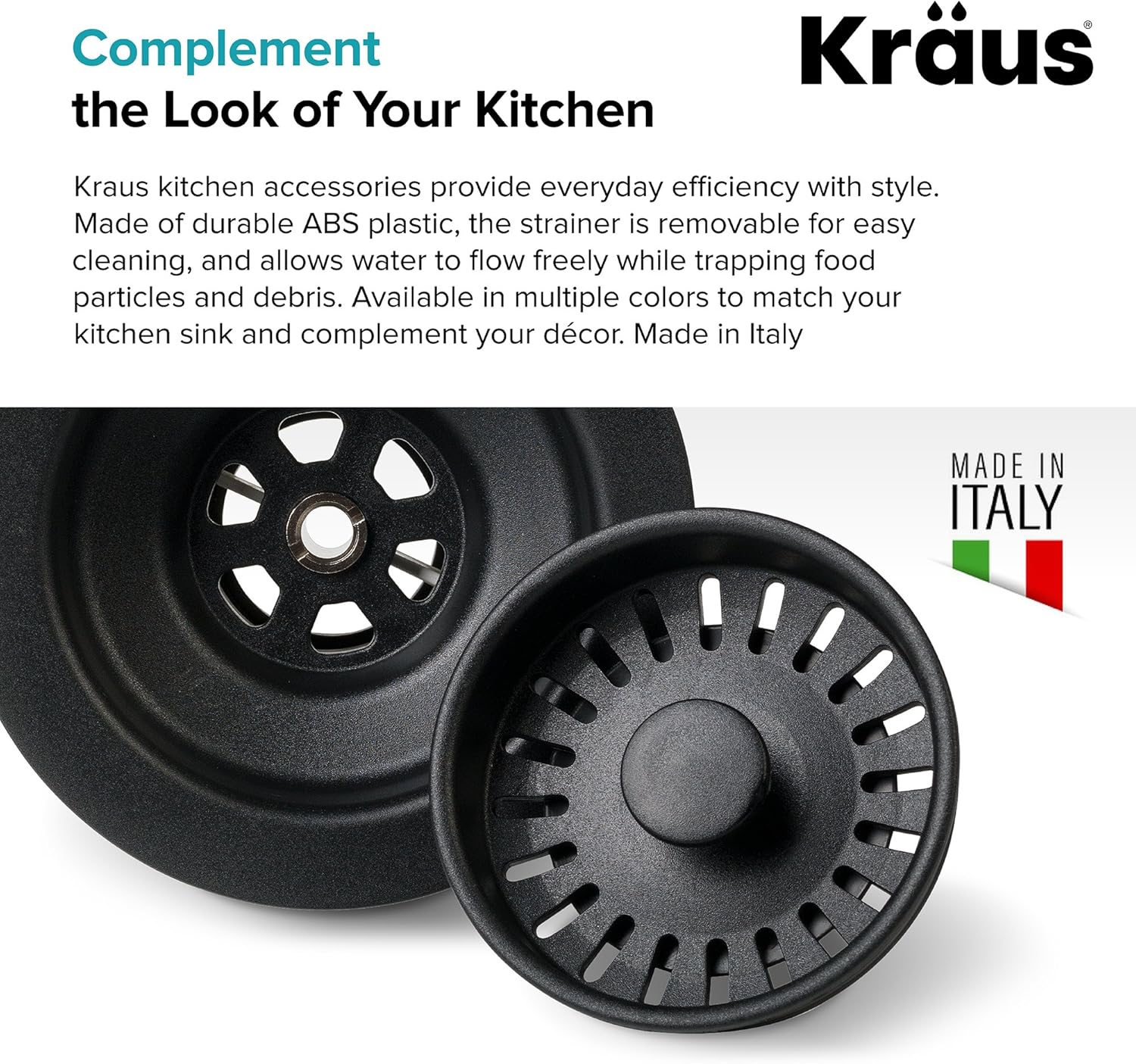 Kraus KGD-410B – Fregadero de cocina de granito ónix negro de 24 25 pulgadas de montaje doble y colador de fregadero de cocina PST1-BL, color negro