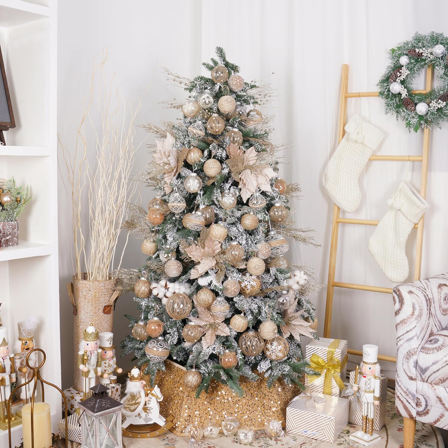 XmasExp – Juego de adornos de bola de Navidad, 2.76pulgadas, grandes, inastillables, transparentes, con brillantina, decoración de árbol de Navidad,