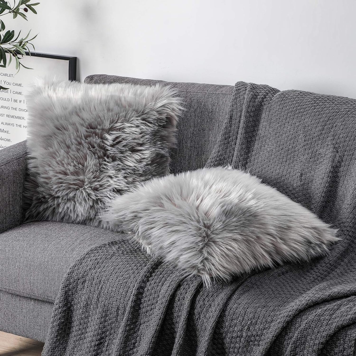 OYIMUA Juego de 2 fundas de almohada decorativas esponjosas de 16 x 16 pulgadas, fundas de almohada de pelo sintético de lujo de granja de lujo,