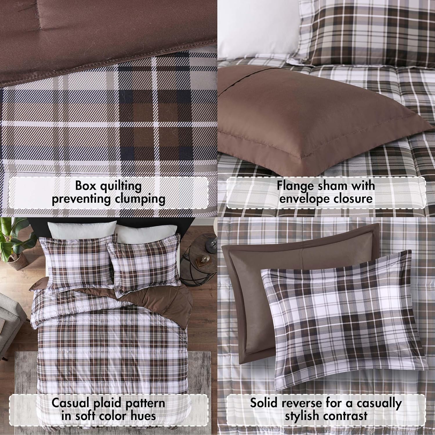Madison Park Essentials Parkston – Edredón a cuadros, funda a juego, funda de liberación de manchas Scotchguard 3M, hipoalergénico para todas las
