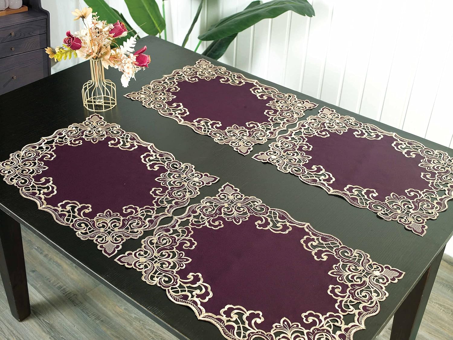 Manteles individuales  Juego de 4 hechos a mano con bordado europeo para recepciones de boda, banquetes, fiestas, cocina, comedor, mesa auxiliar,