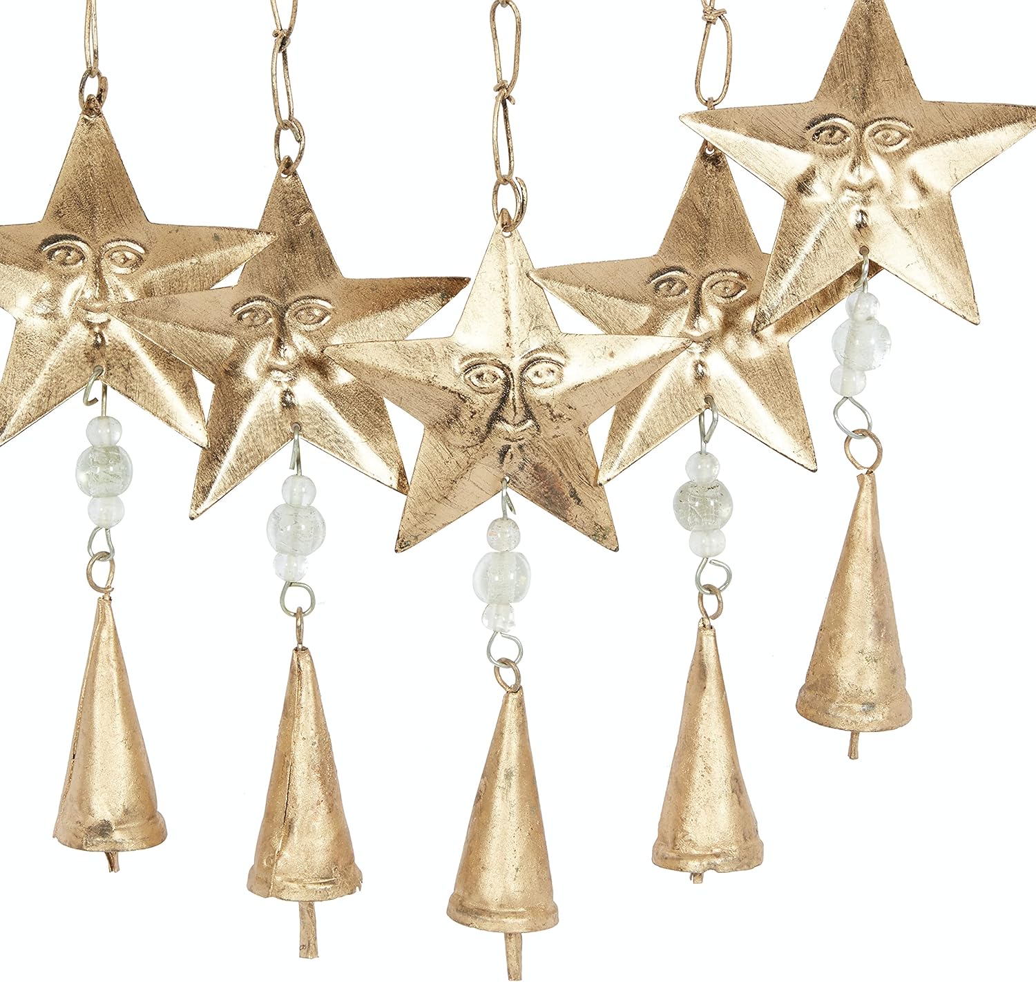 Deco 79 Carillón de viento de metal para interiores y exteriores con cuentas de vidrio y campanas de cono, 14 x 1 x 35 pulgadas, dorado