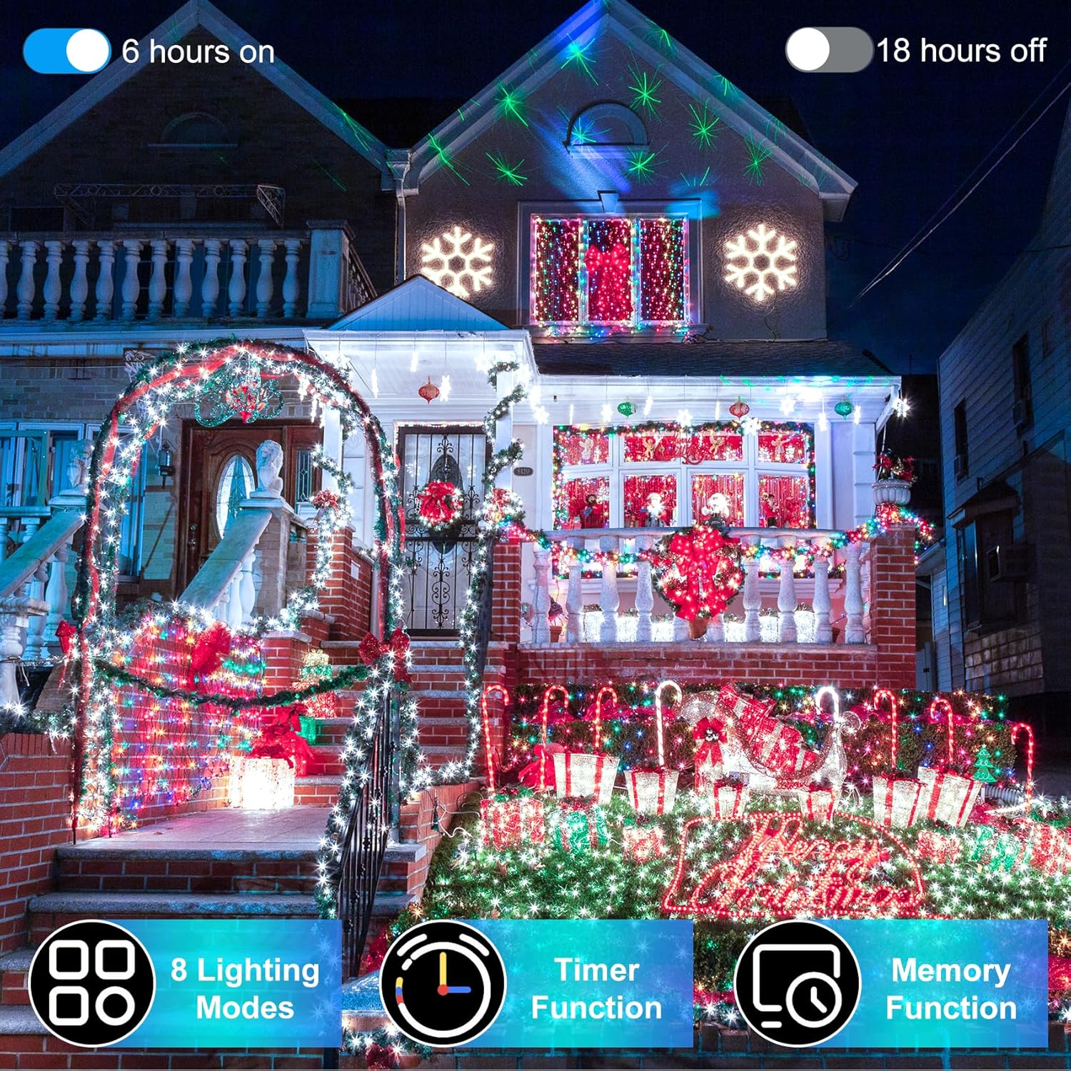 Luces de Navidad para exteriores de 492 pies, 1300 luces LED súper largas, 8 modos de iluminación y memoria de temporizador, cuerdas de luz