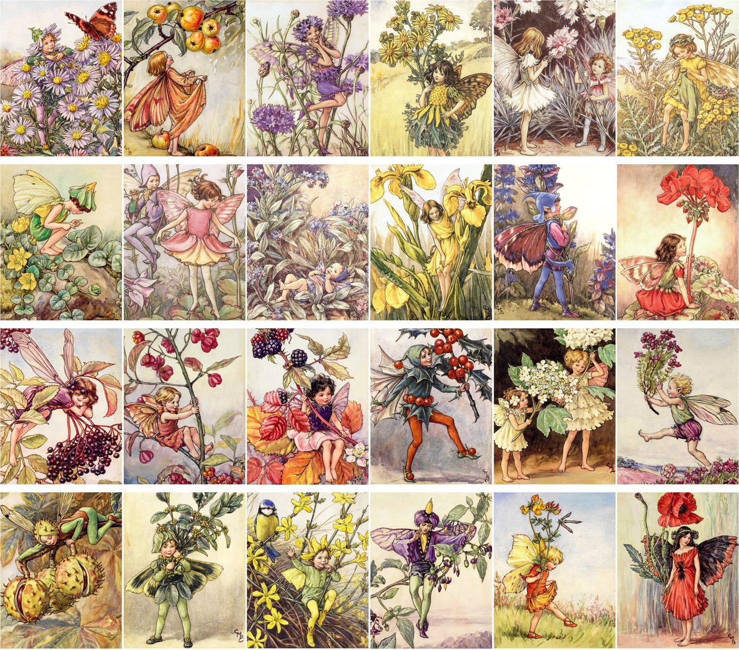 PIXILUV Postales Vintage 24 pcs Flor Hada Vintage Ilustraciones