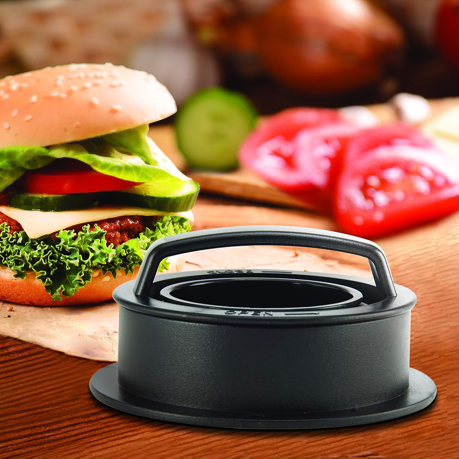 Farberware 5275229 Barbacoa – Prensa deslizante para hamburguesas de doble cara, color negro