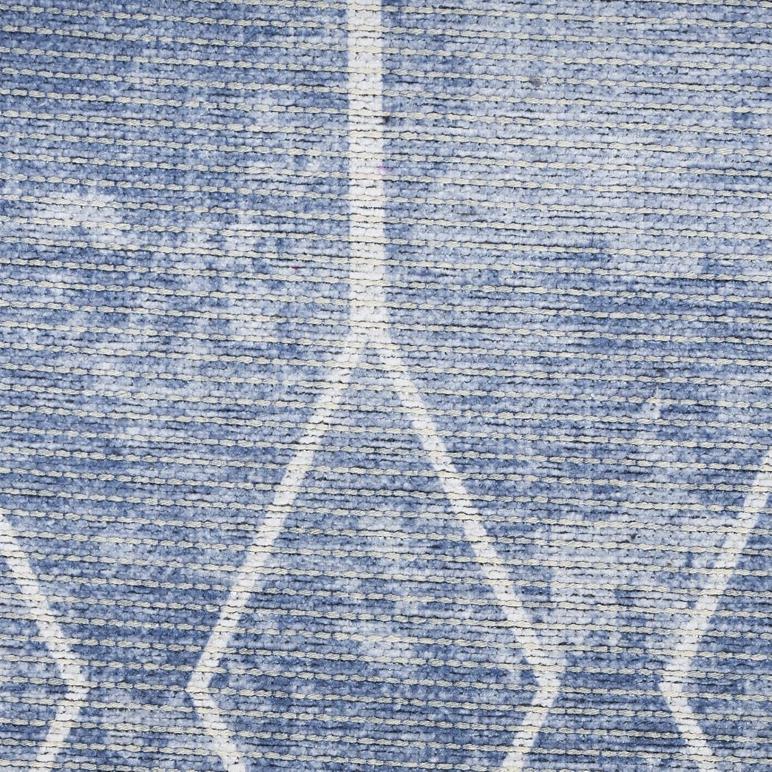 Alfombra lavable con telar eléctrico geométrico azul y blanco de 10 pies