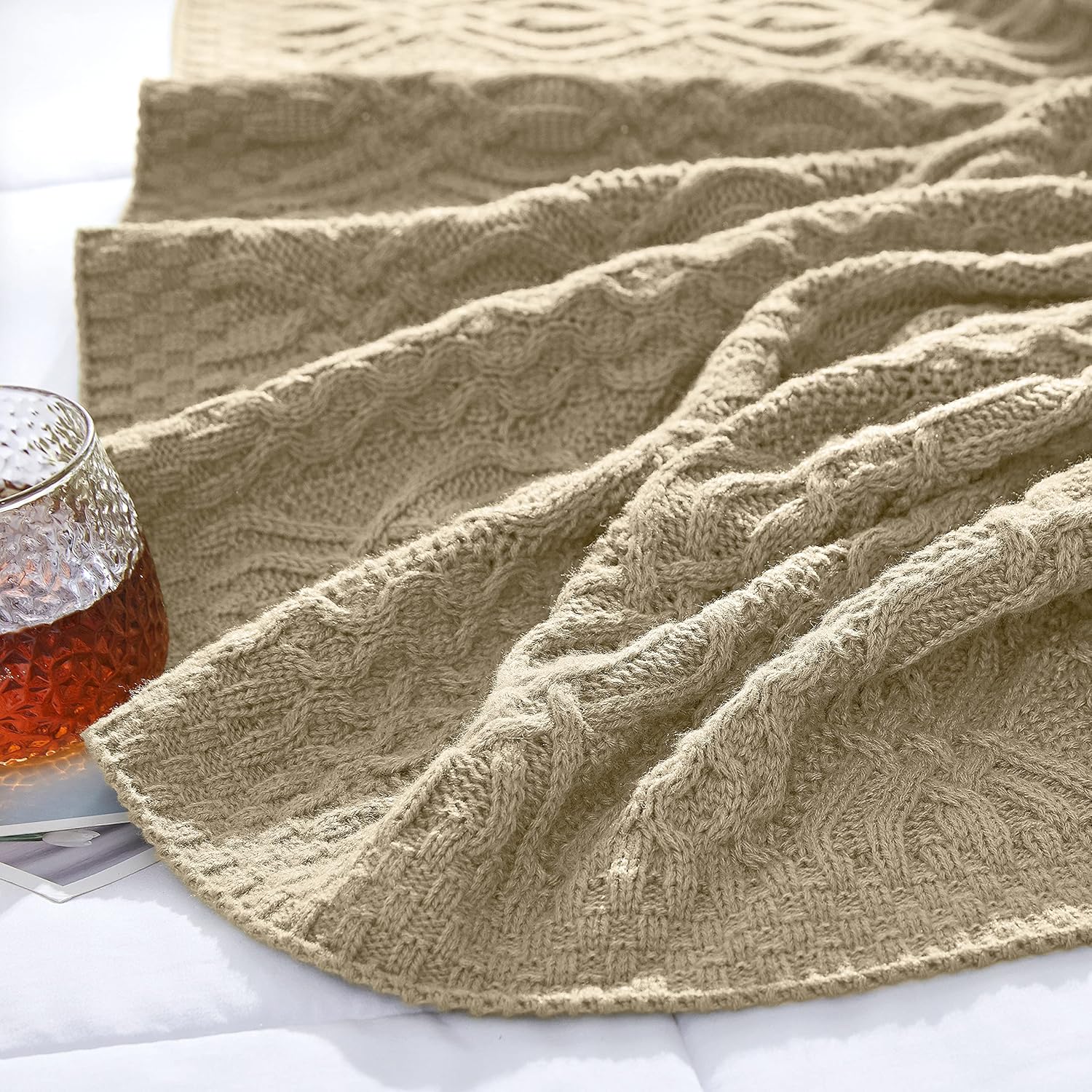 Aormenzy Manta de punto trenzado color gris pardo, manta de punto suave y cálida de gran tamaño para sofá, cama, sofá y sala de estar, 60 x 80