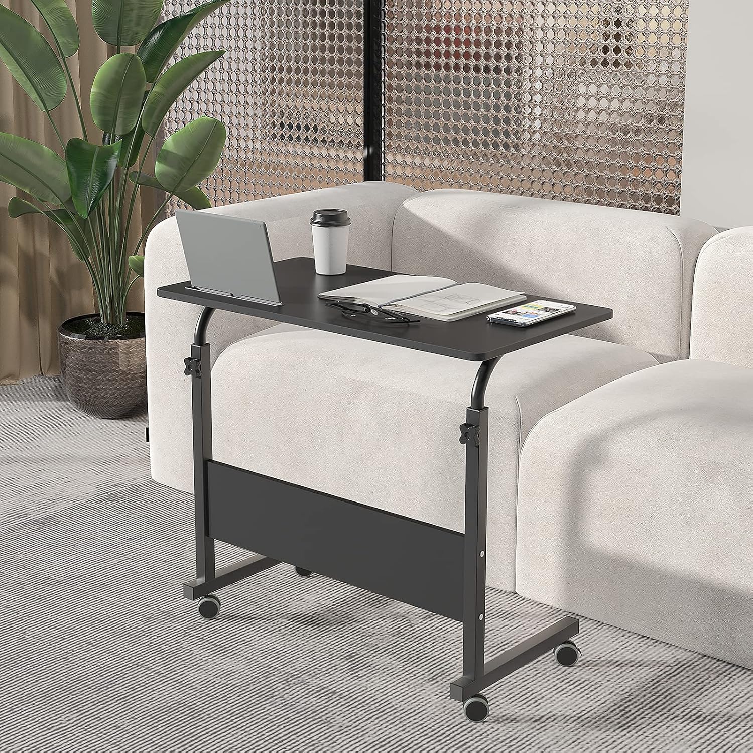 soges Mesa auxiliar móvil de 31.5 pulgadas, mesa de sofá con ranura y ruedas, escritorio para computadora portátil, ajustable, soporte para