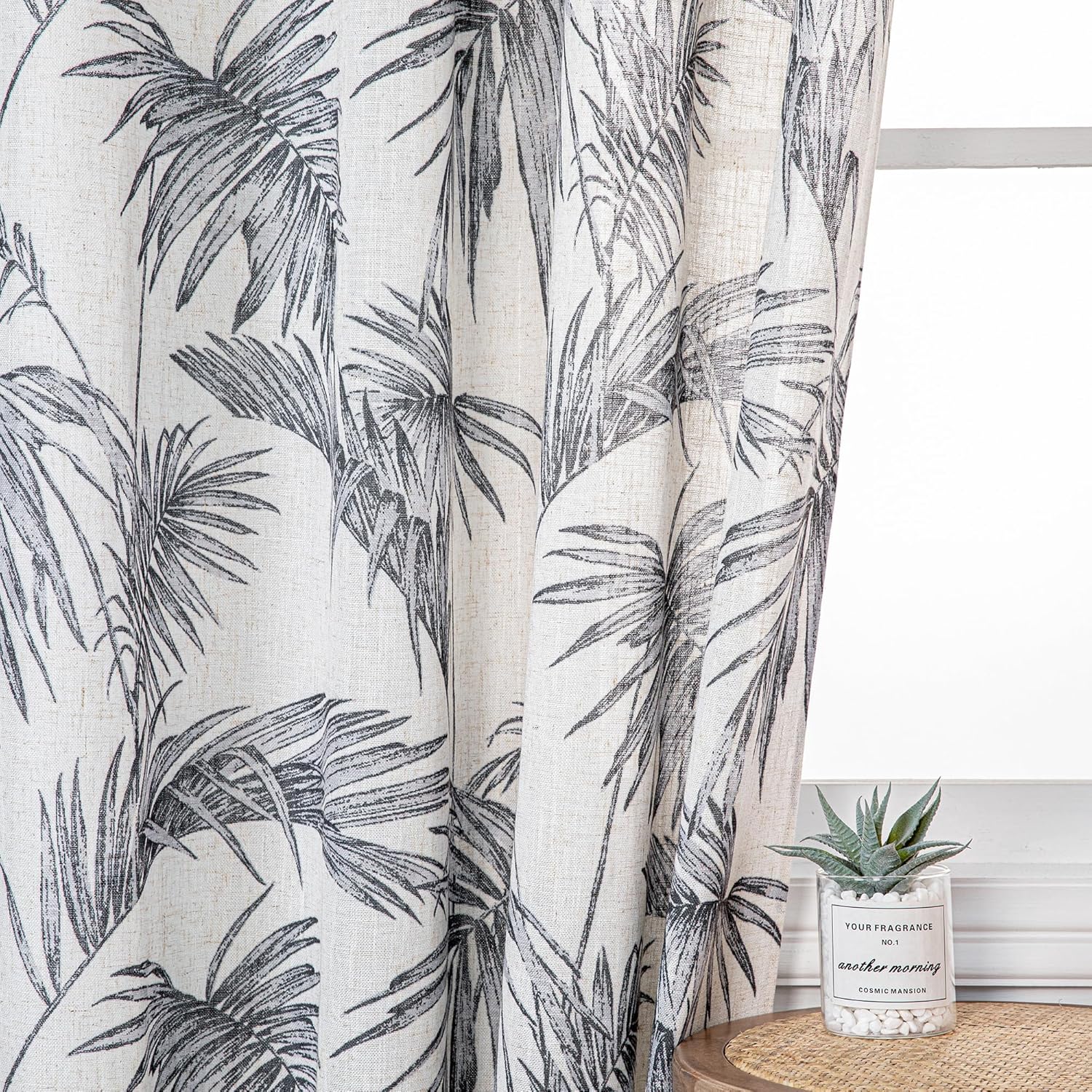 MYSKY HOME Cortinas de lino para sala de estar, patrón de hojas, semitransparentes, cortinas verticales, decoración de estilo hawaiano, textura para
