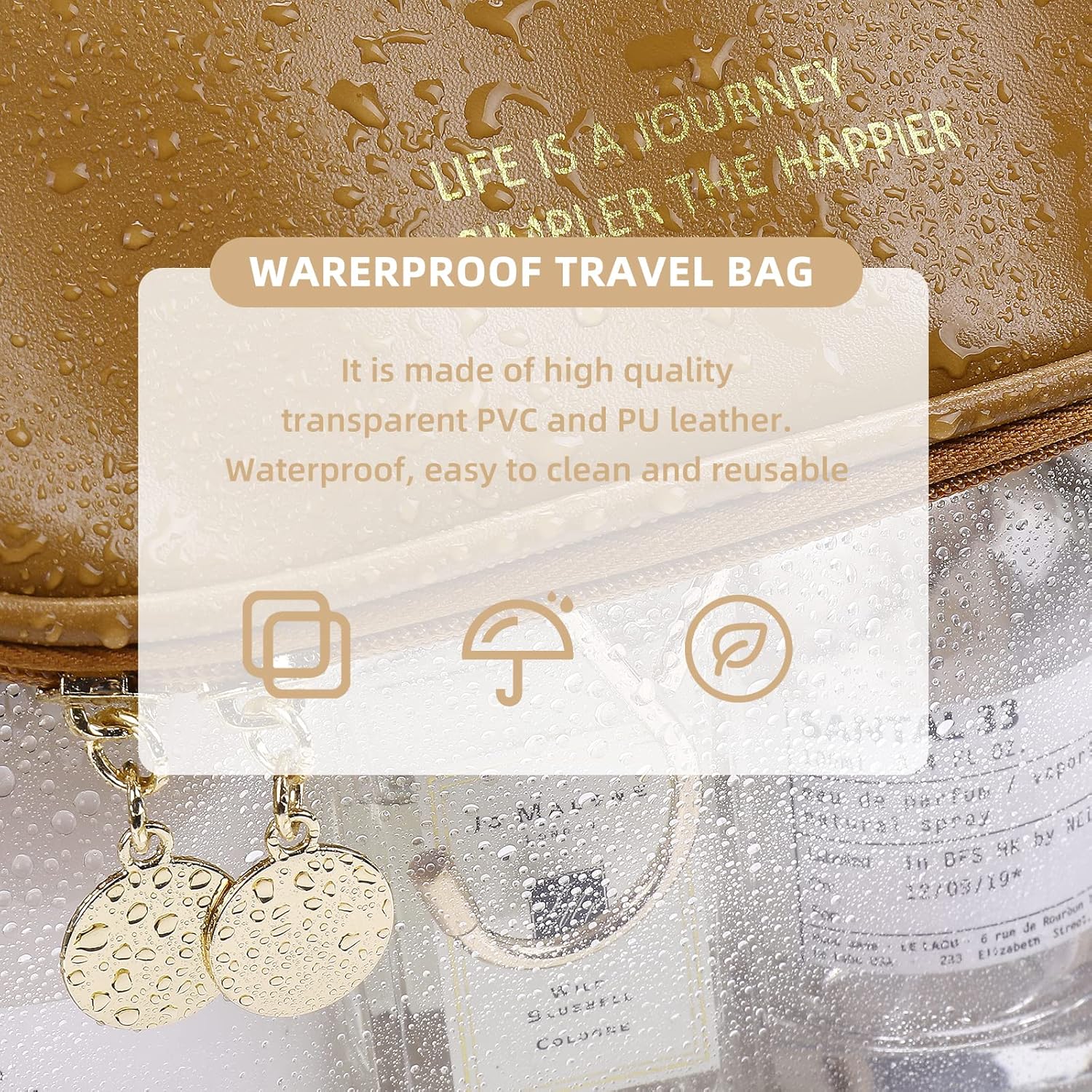 Bolsa de maquillaje transparente portátil con gancho, bolsa de aseo de viaje impermeable, trae bolsa de cosméticos para el cuidado de la piel,