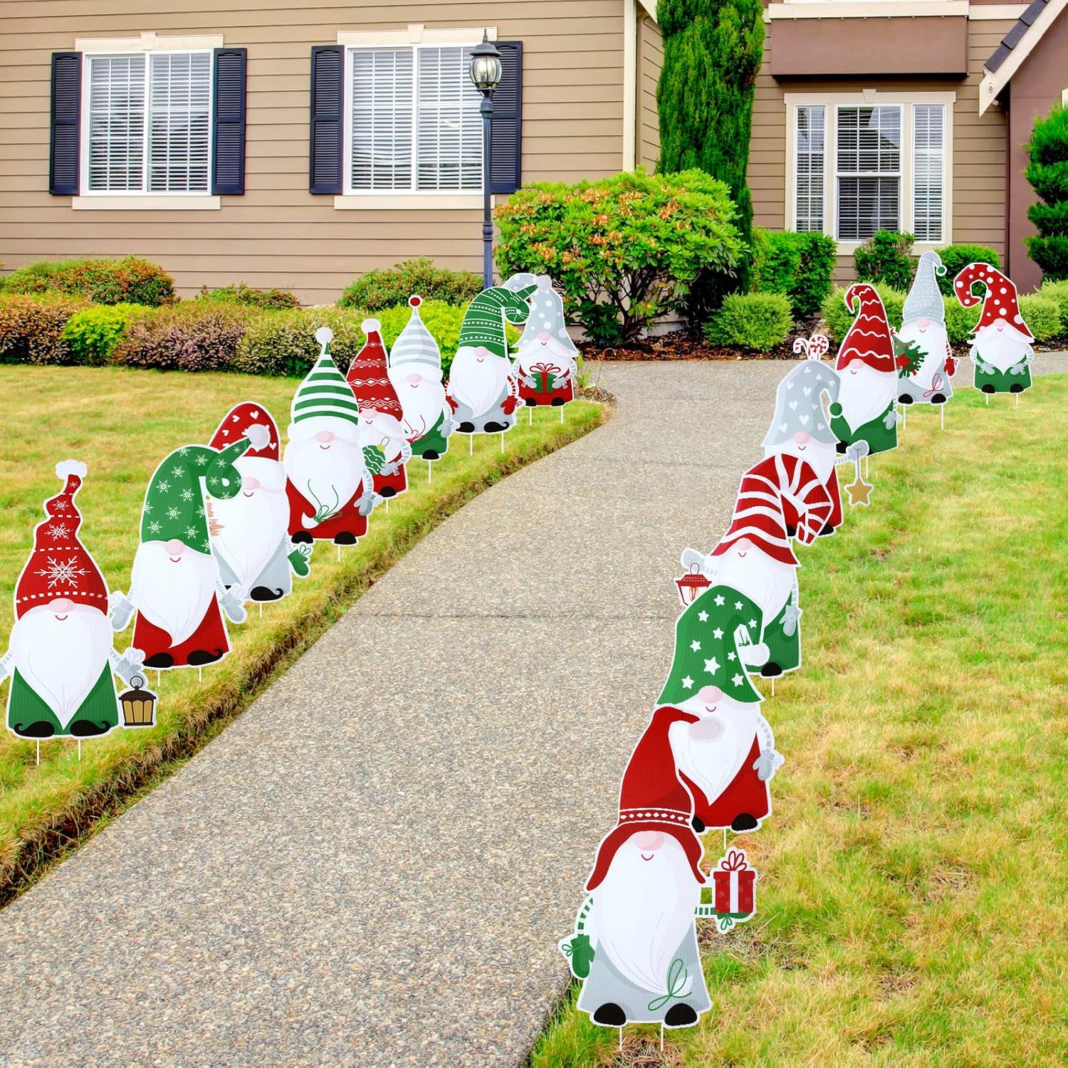 Woanger 15 carteles de Navidad para patio, gnomo de Navidad, estaca, para jardín, exteriores, con estacas para exteriores, patio, césped, hogar,