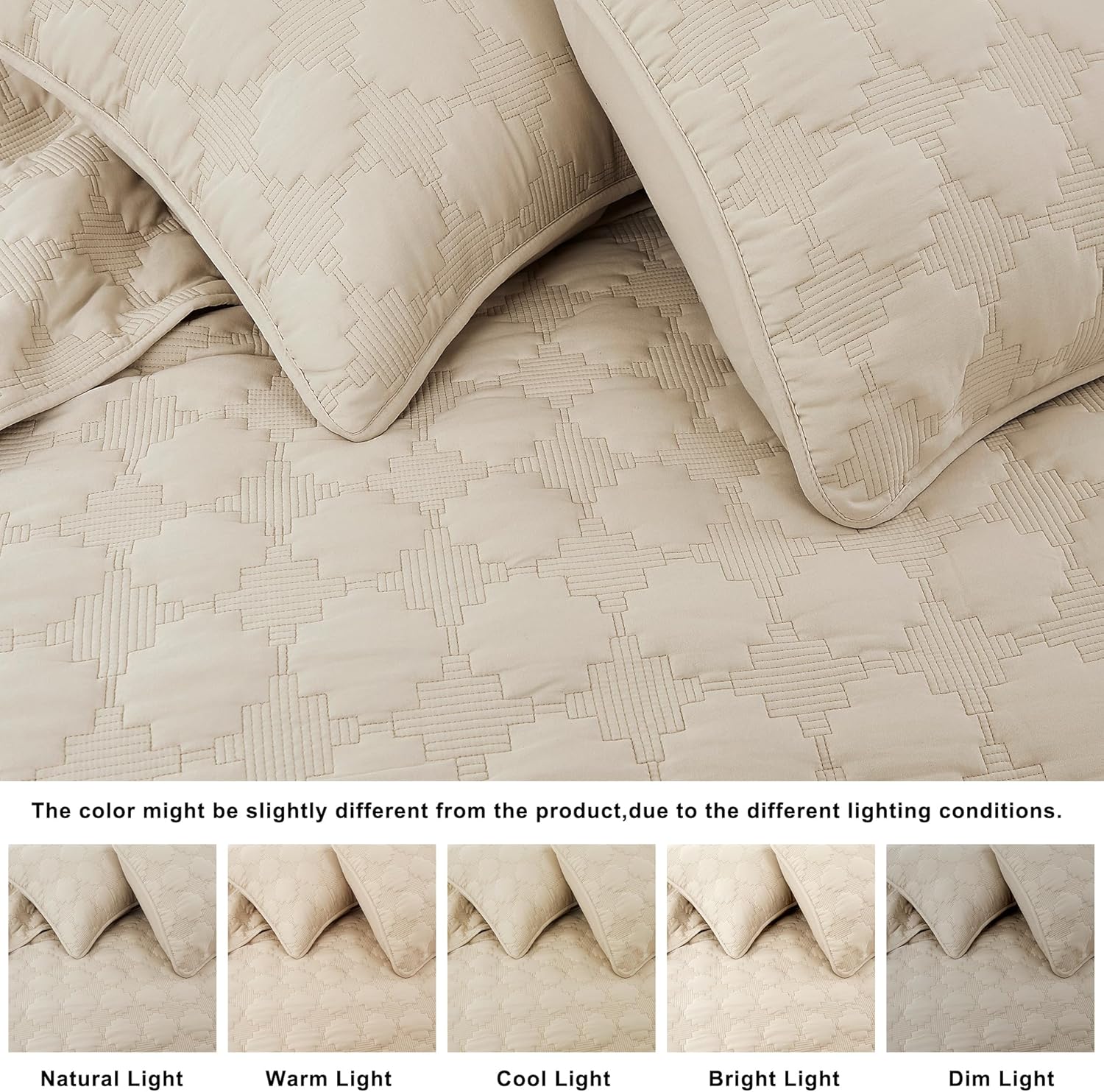 Juego de edredón beige tamaño Queen con funda de almohada, colcha ligera de microfibra ultrasuave marfil para todas las estaciones, 3 piezas, 90 x