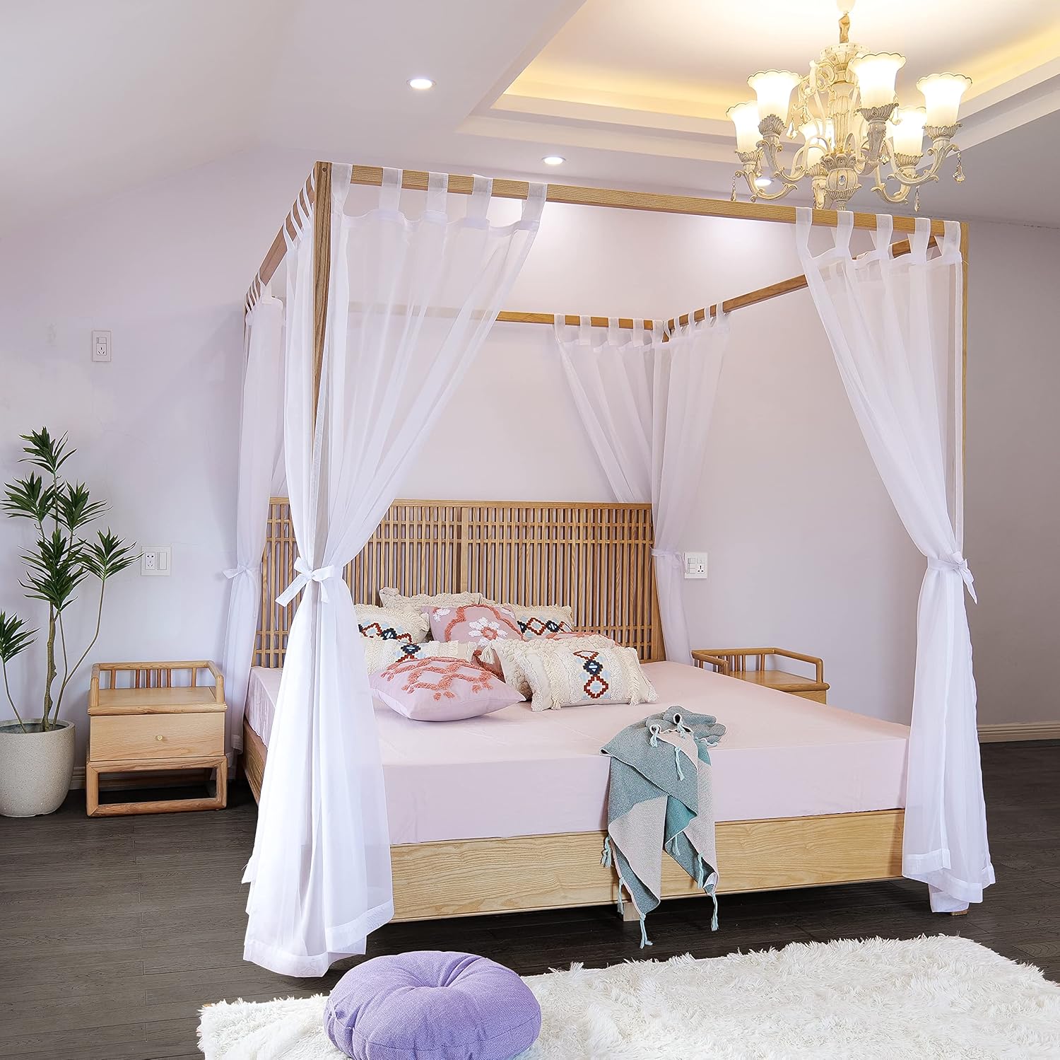 Cortinas transparentes para cama King, Queen, matrimonial y individual, toldos y cortinas de 4 esquinas para cama, cortinas con dosel, cortinas
