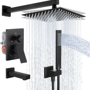 KES Sistema de ducha de equilibrio de presión con boquilla de grifo de bañera de mano y cabezal de ducha de lluvia de 10 pulgadas, combinado de KES Sistema de ducha de equilibrio de presión con boquilla de grifo de bañera de mano y cabezal de ducha de lluvia de 10 pulgadas, combinado de